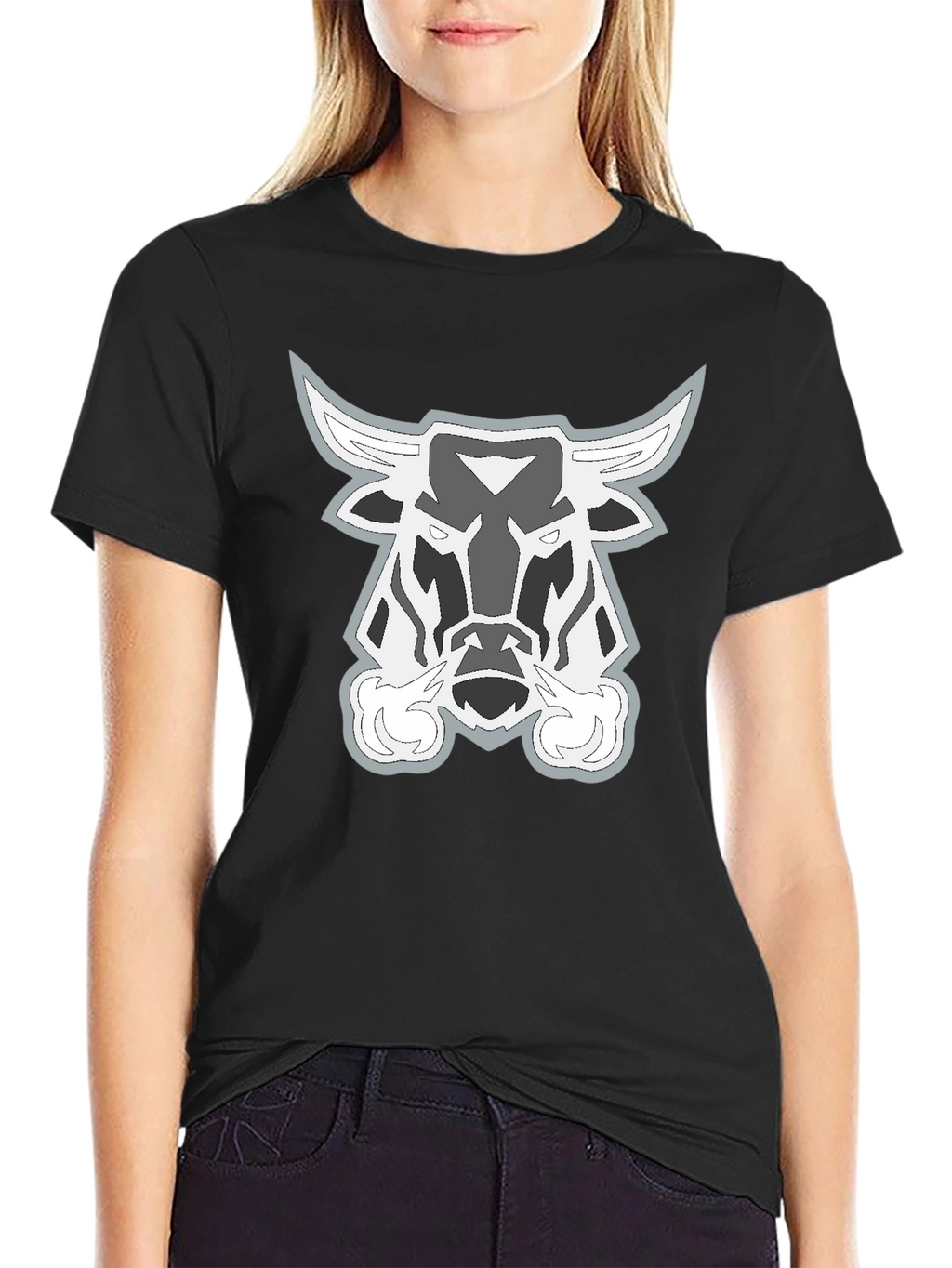 Black T-Shirt with Bull Head Graphic