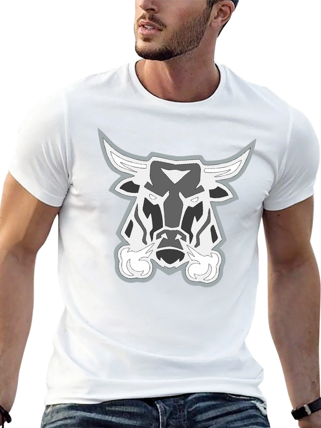 Black T-Shirt with Bull Head Graphic