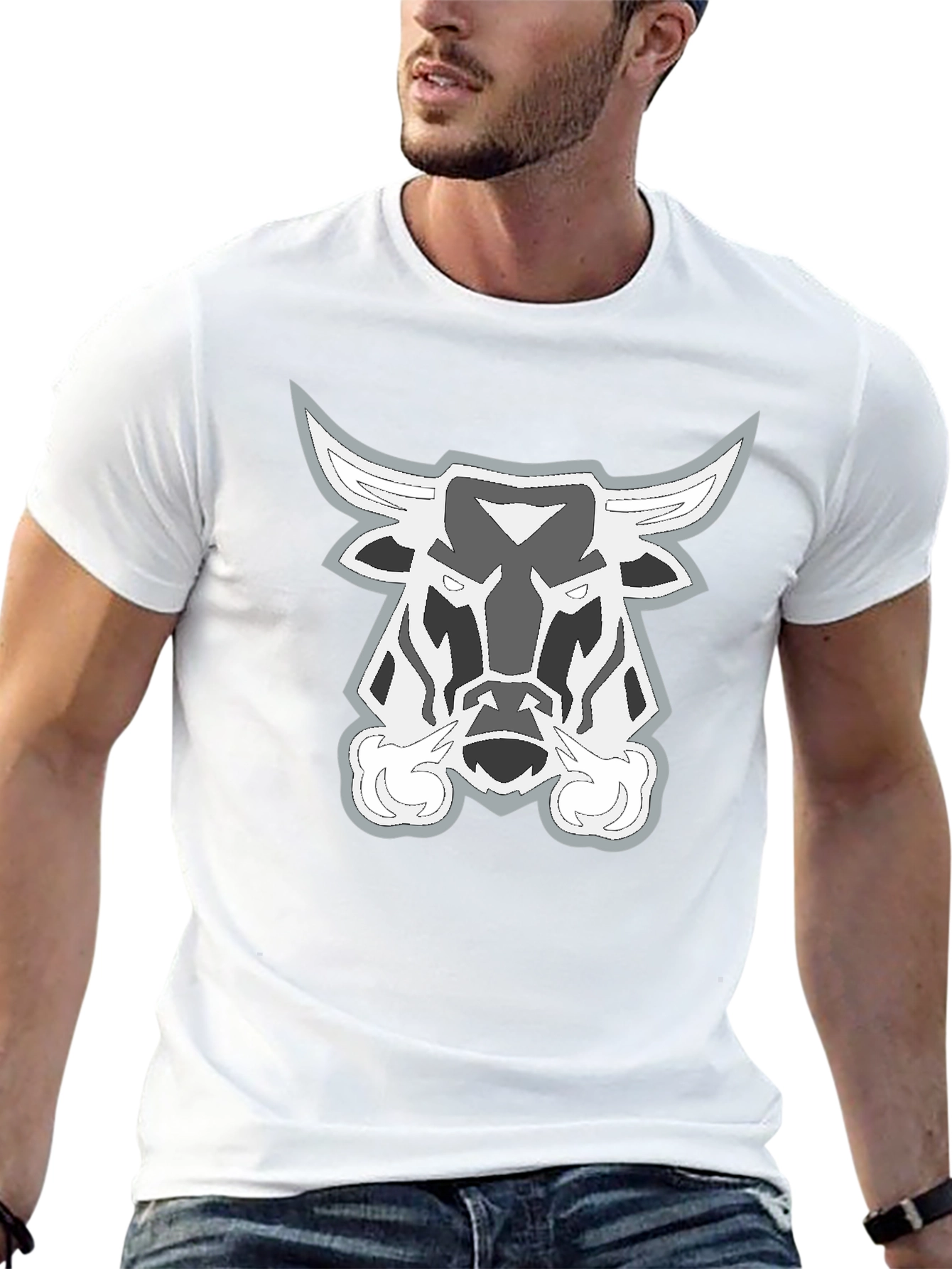 Black T-Shirt with Bull Head Graphic