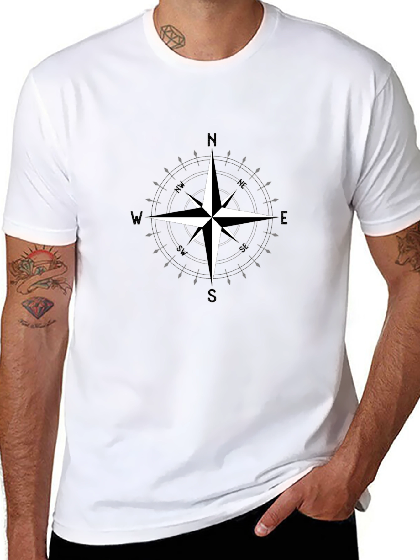 Compass Rose Graphic Tee - Black Short Sleeve Shirt