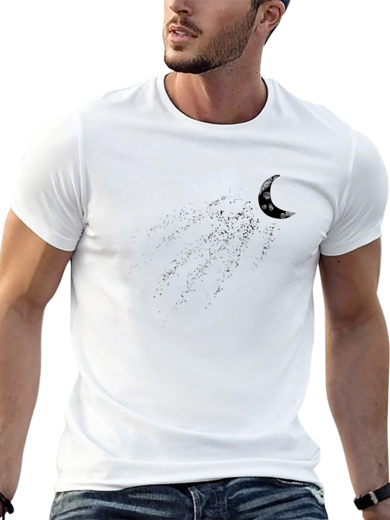 Mens Black Crescent Moon Graphic T-Shirt
