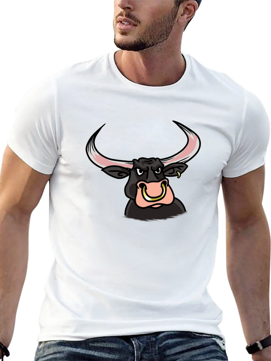 Black Bull Cartoon Graphic Tee