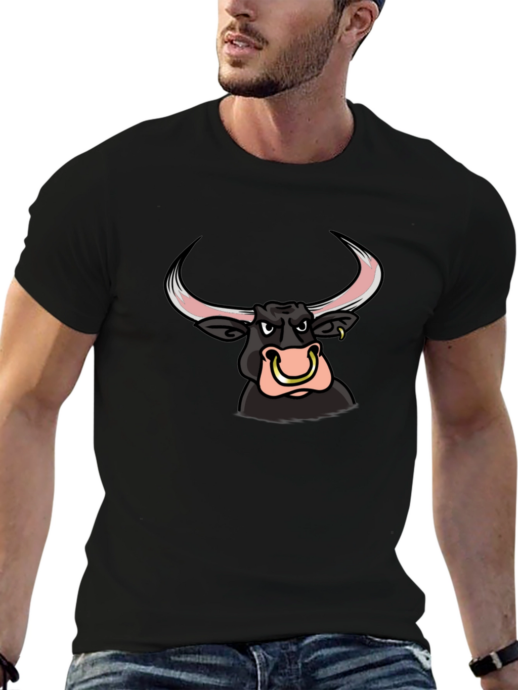 Black Bull Cartoon Graphic Tee