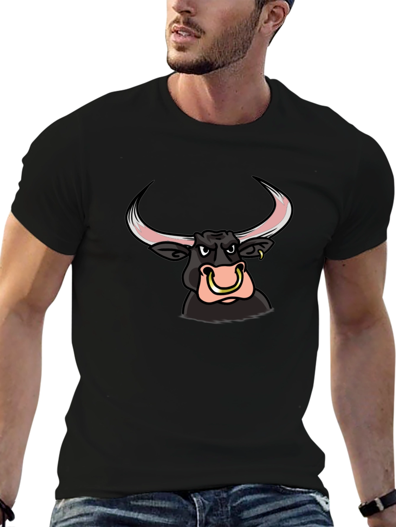 Black Bull Cartoon Graphic Tee