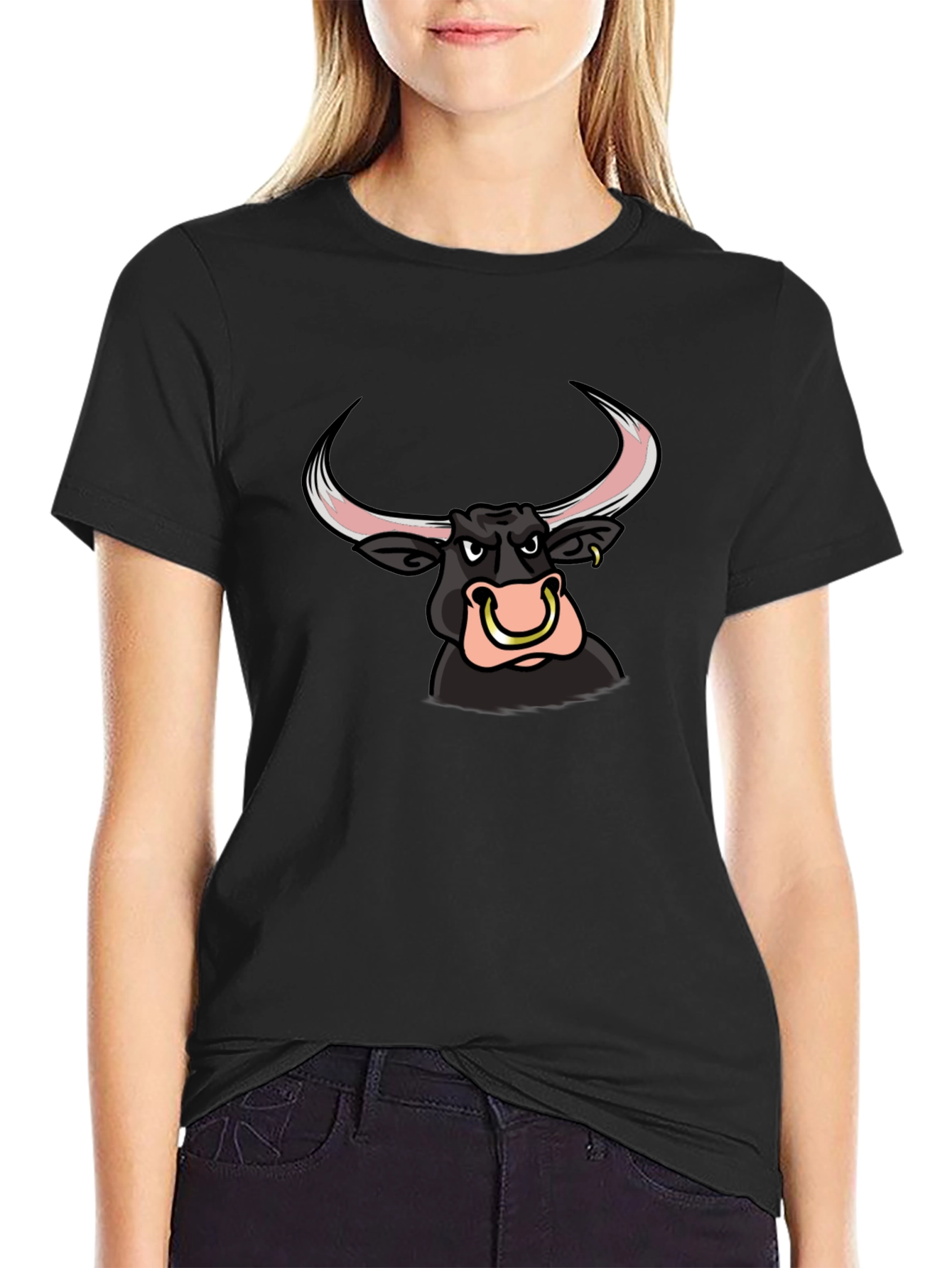 Black Bull Cartoon Graphic Tee