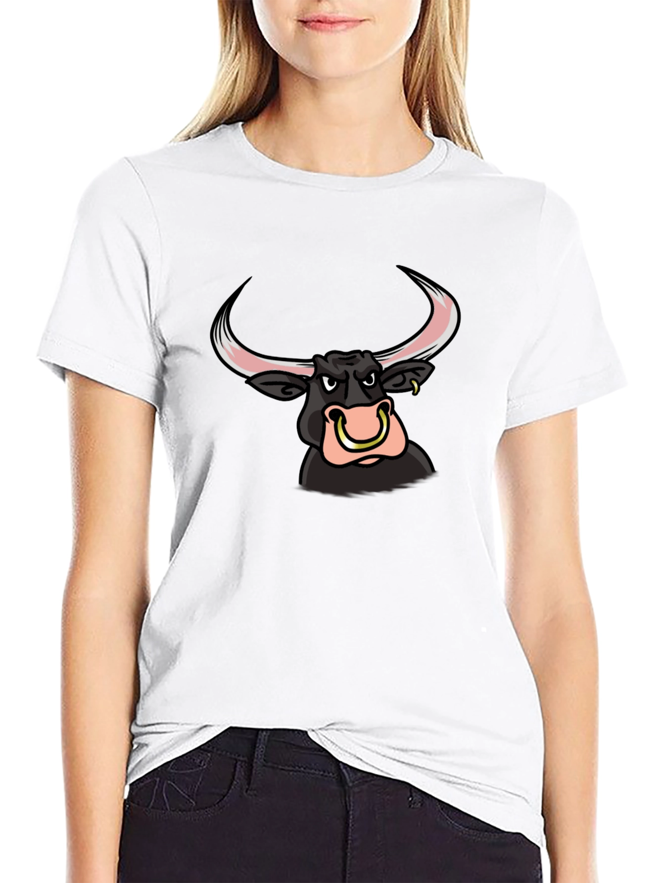 Black Bull Cartoon Graphic Tee