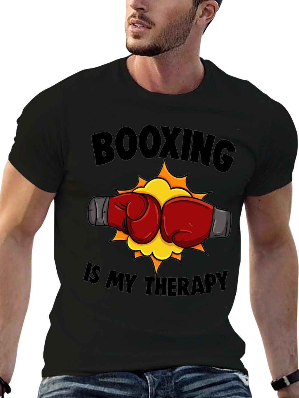 Booxing Is My Therapy Black T-Shirt