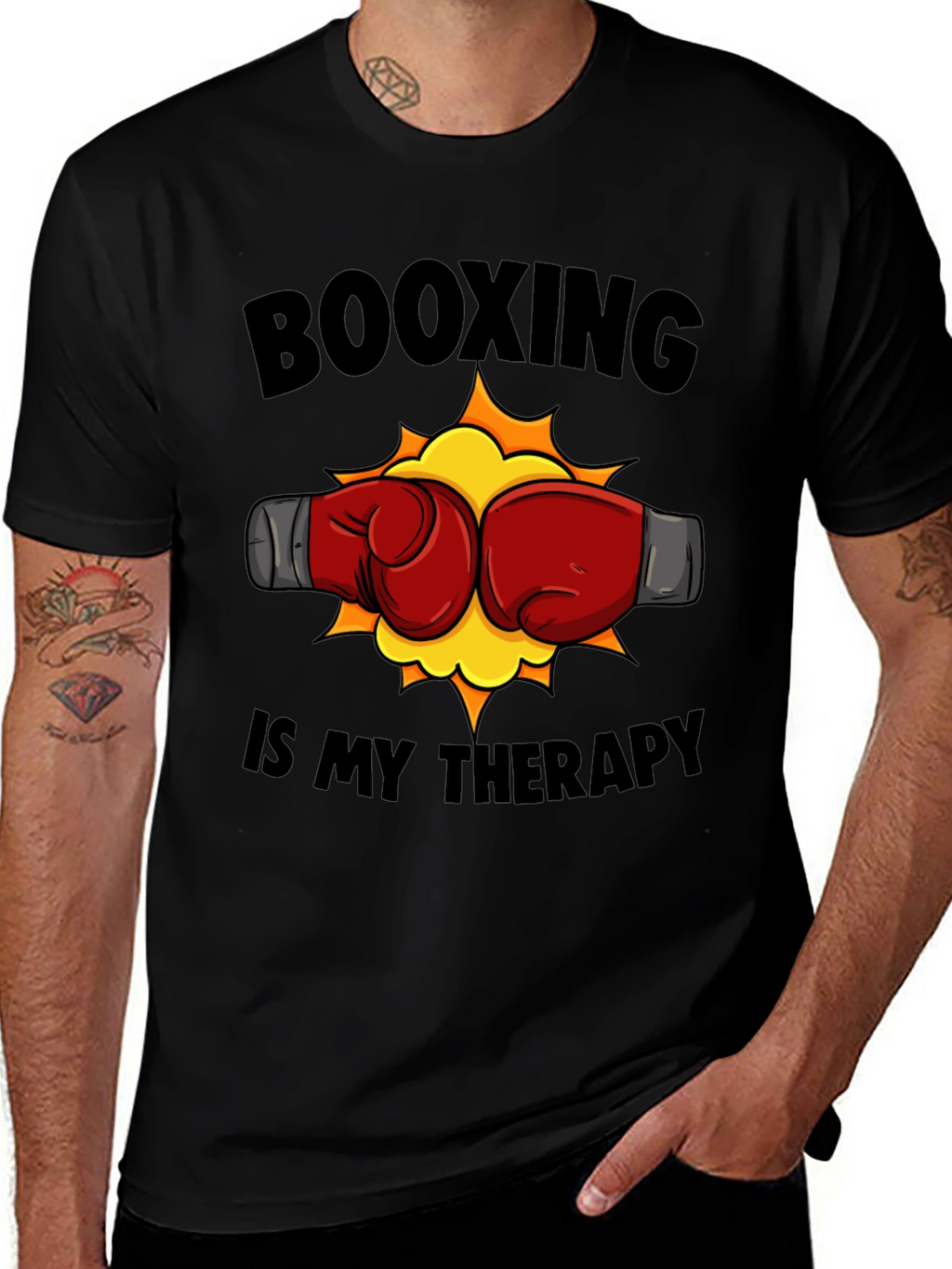 Booxing Is My Therapy Black T-Shirt