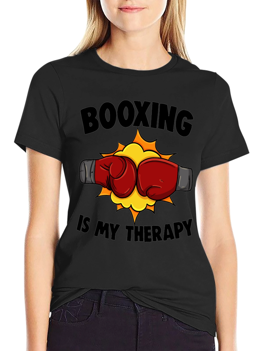 Booxing Is My Therapy Black T-Shirt
