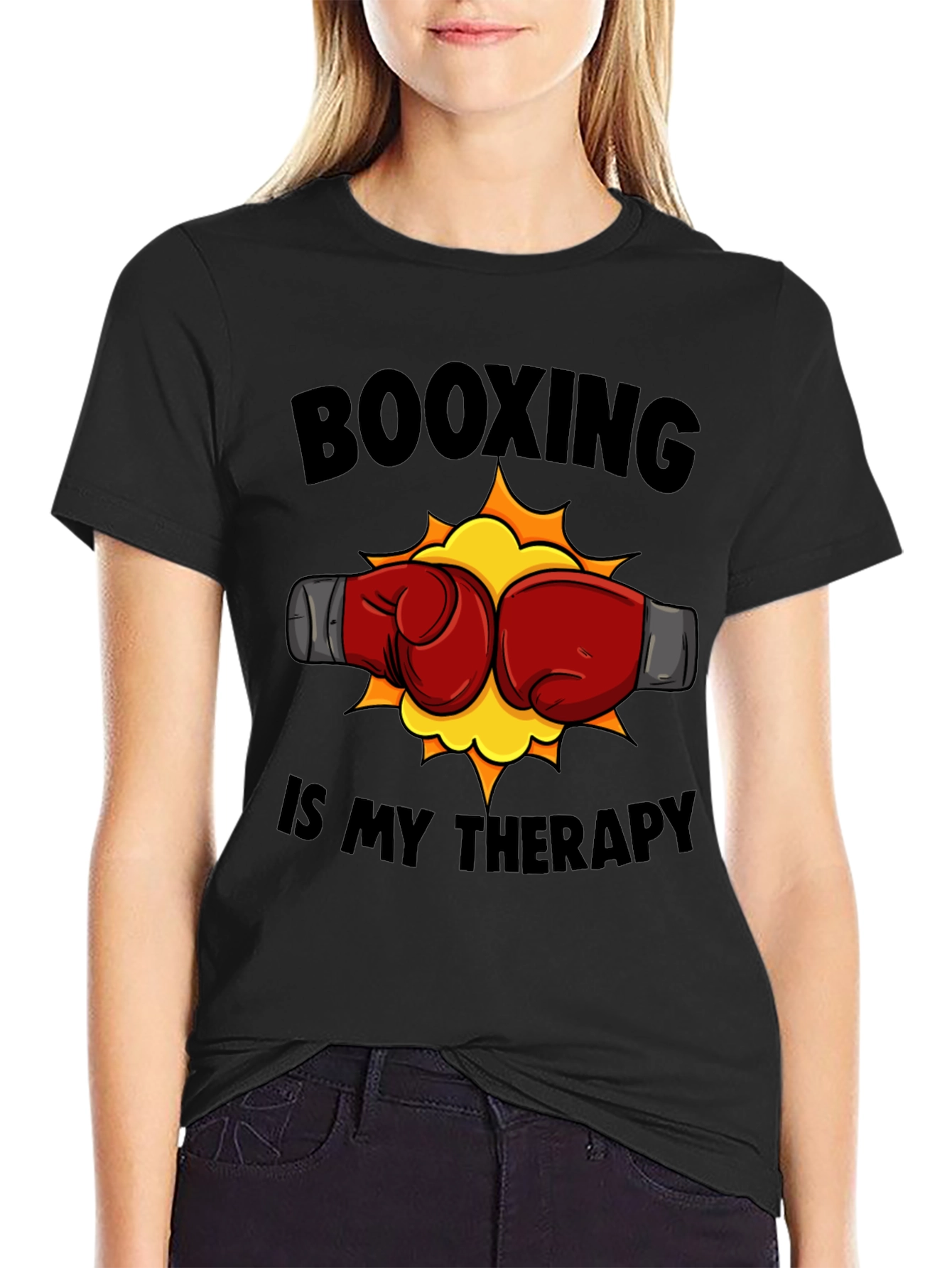 Booxing Is My Therapy Black T-Shirt