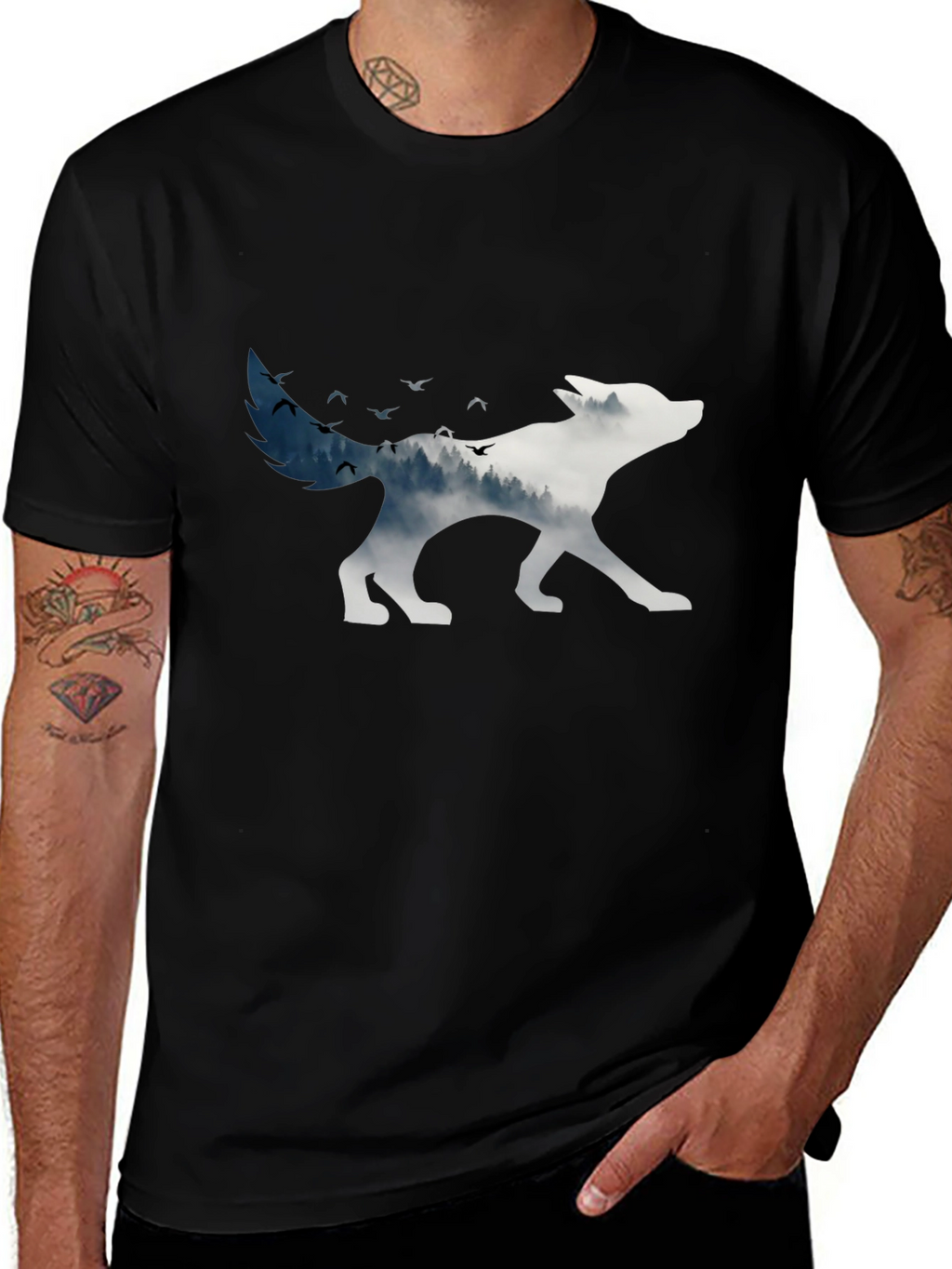 Wolf Silhouette Graphic Tee - Nature Inspired Design