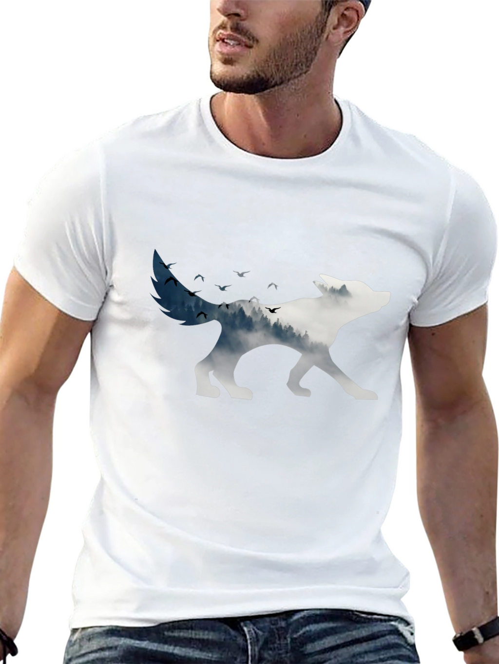 Wolf Silhouette Graphic Tee - Nature Inspired Design