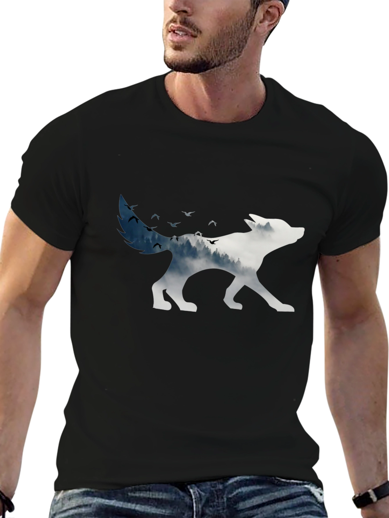 Wolf Silhouette Graphic Tee - Nature Inspired Design