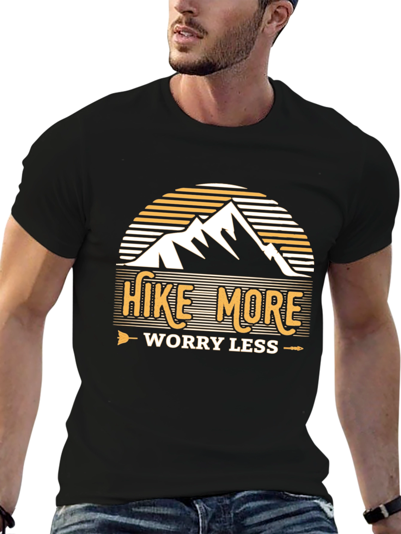 Hike More Worry Less Black Graphic T-Shirt
