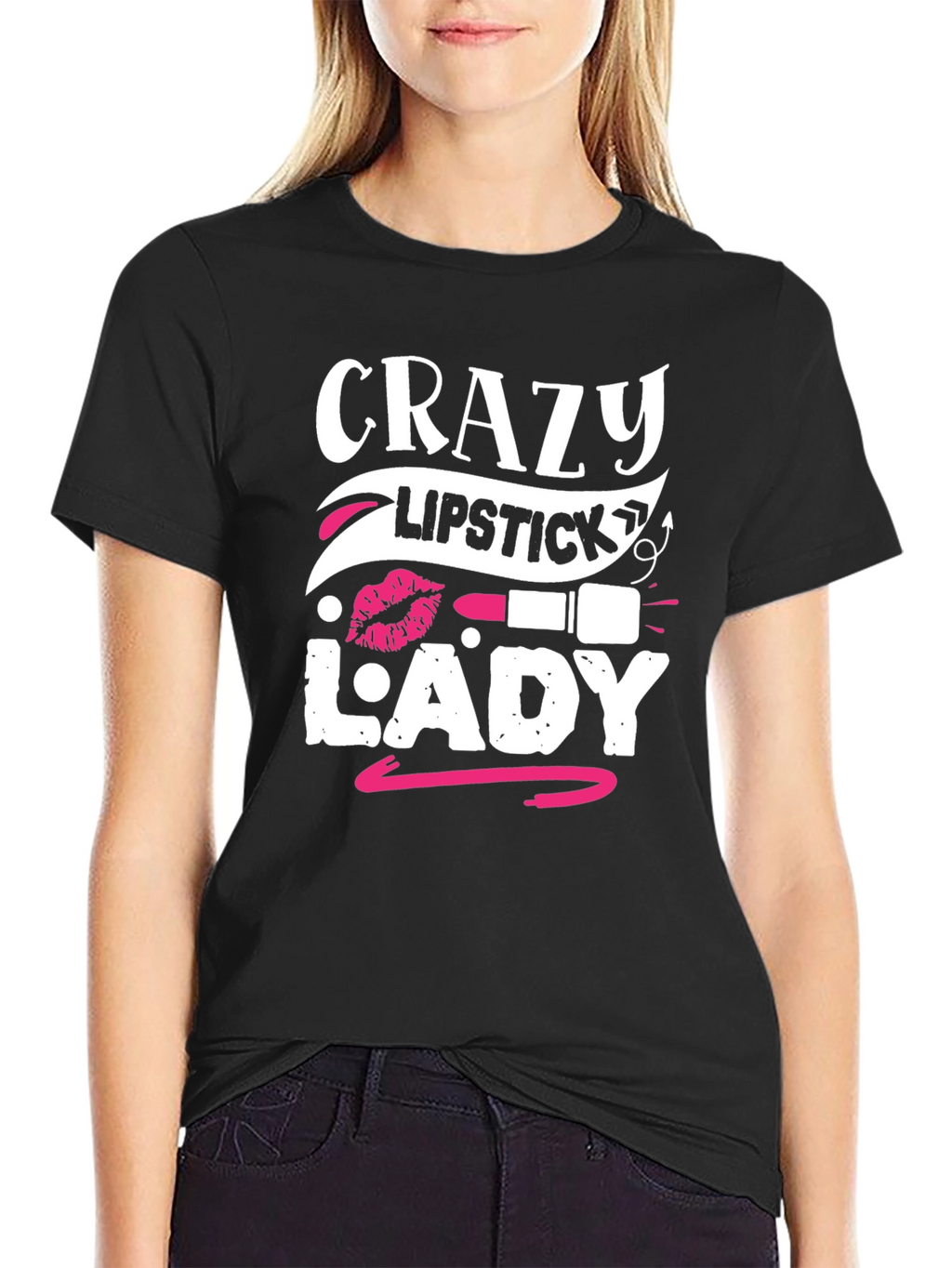 Crazy Lipstick Lady Graphic Tee - Black
