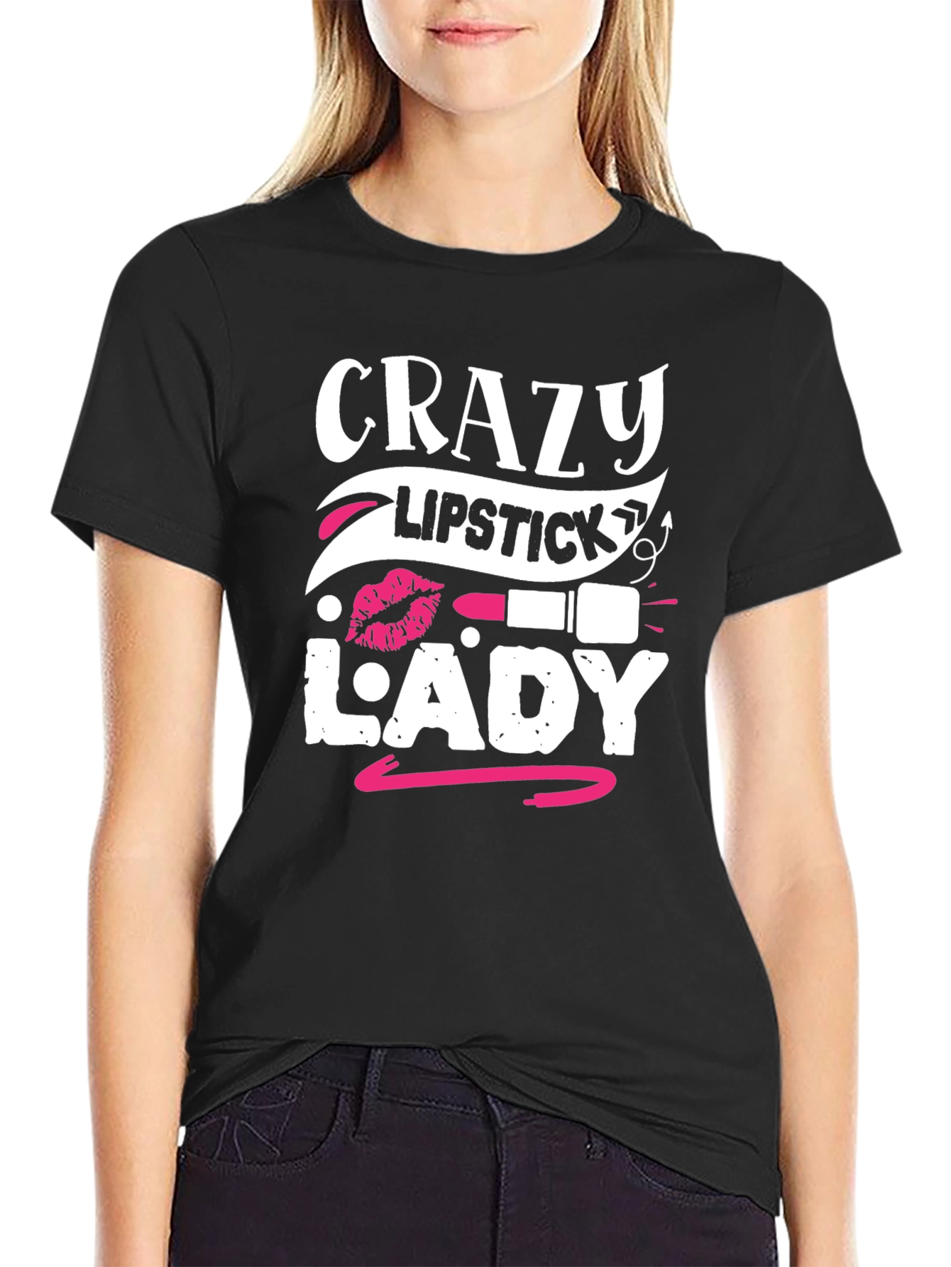 Crazy Lipstick Lady Graphic Tee - Black