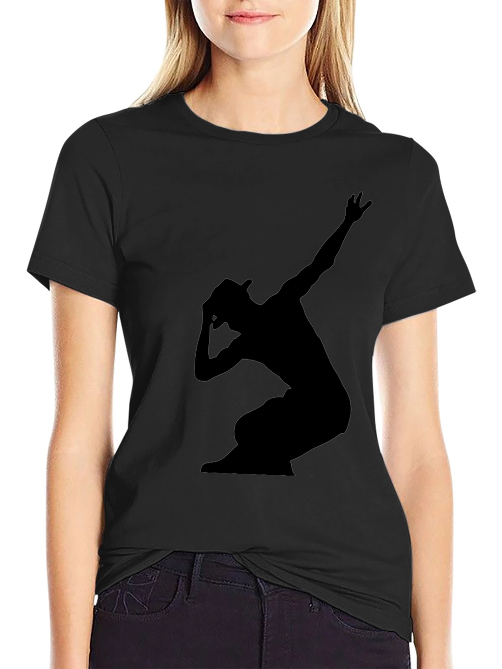 Stylish Black Graphic Tee - Silhouette Dance