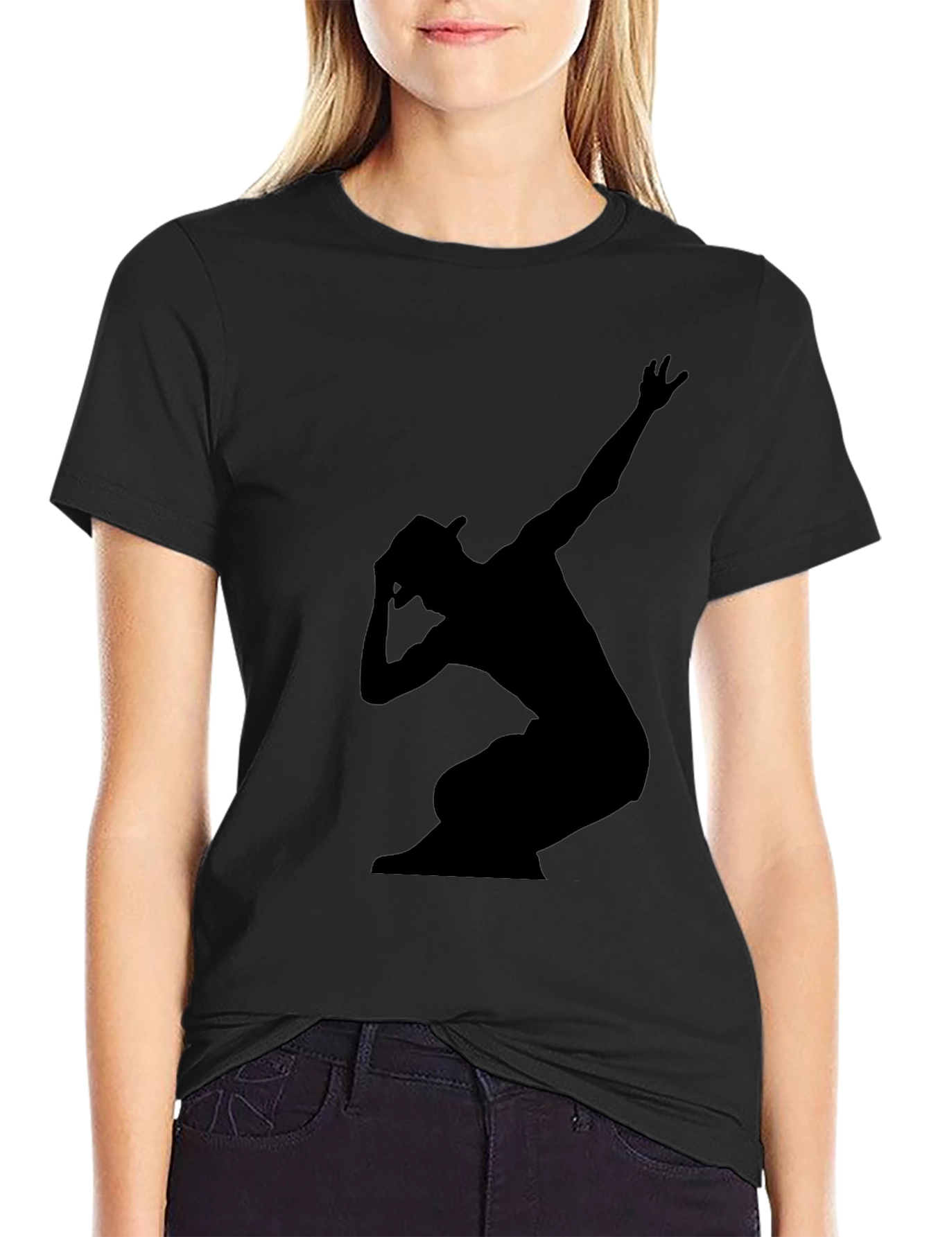 Stylish Black Graphic Tee - Silhouette Dance