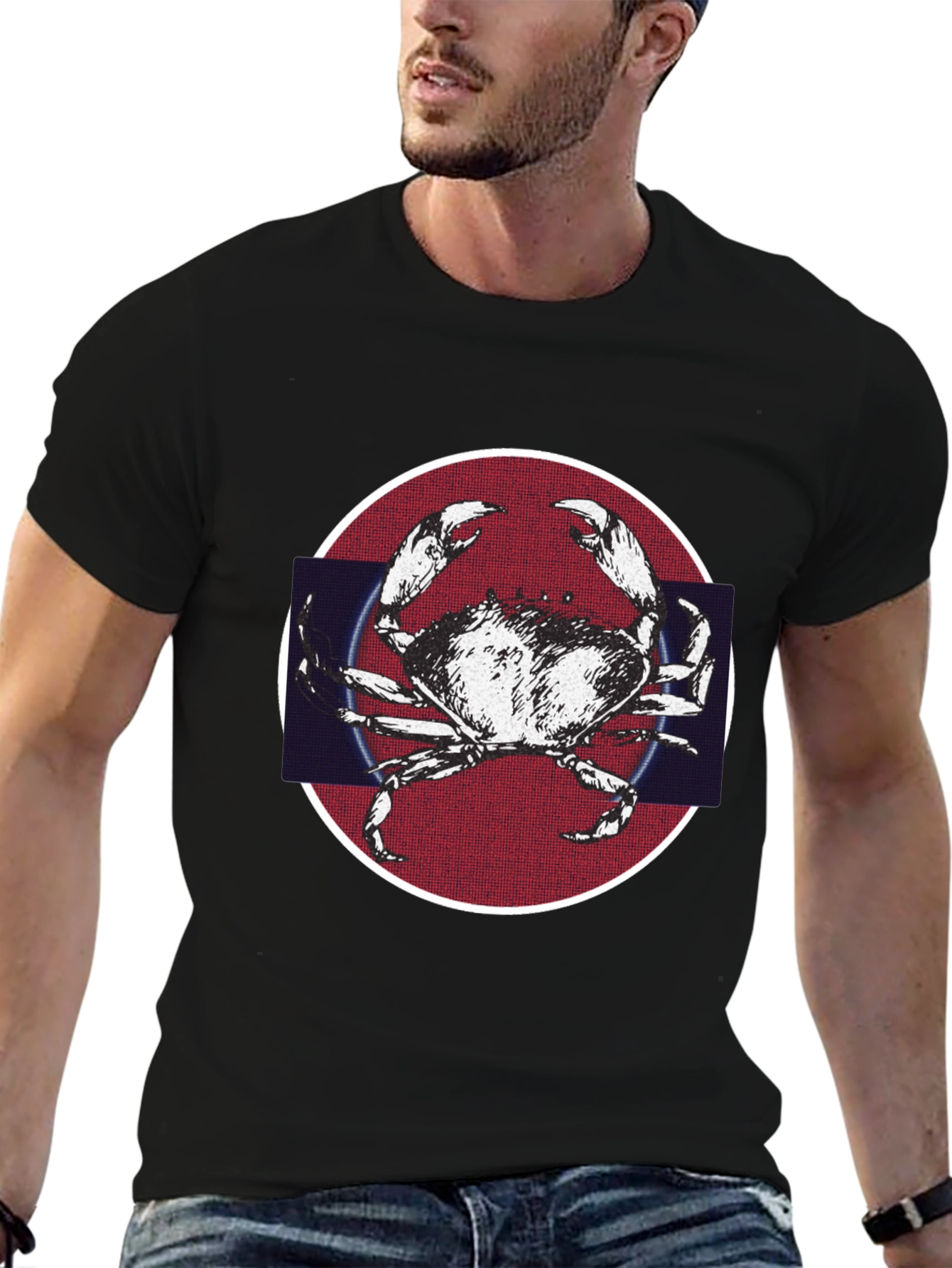 Crab Graphic Tee - Mens Black Cotton T-Shirt