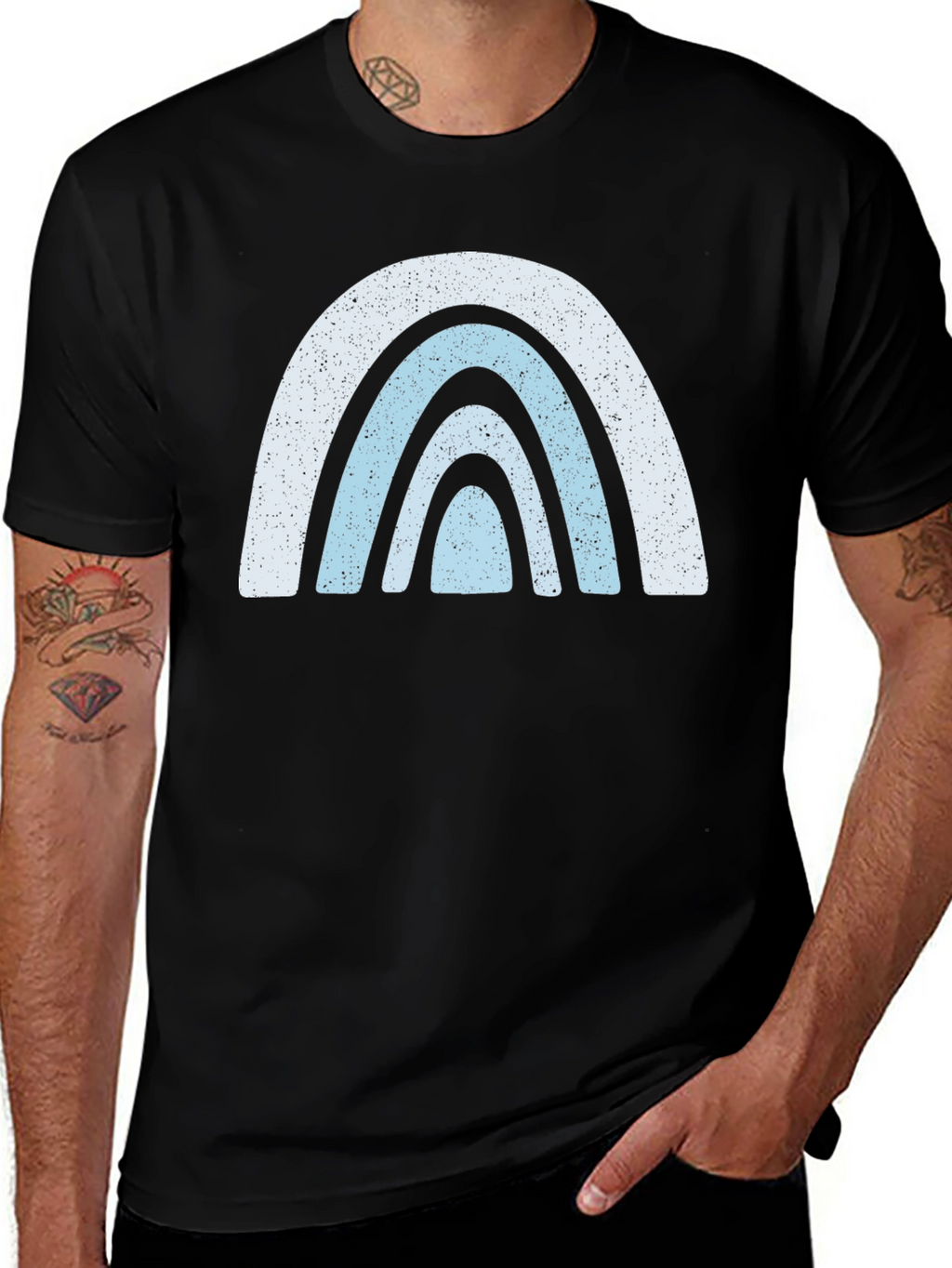 Retro Rainbow Graphic Tee - Black Cotton Comfort