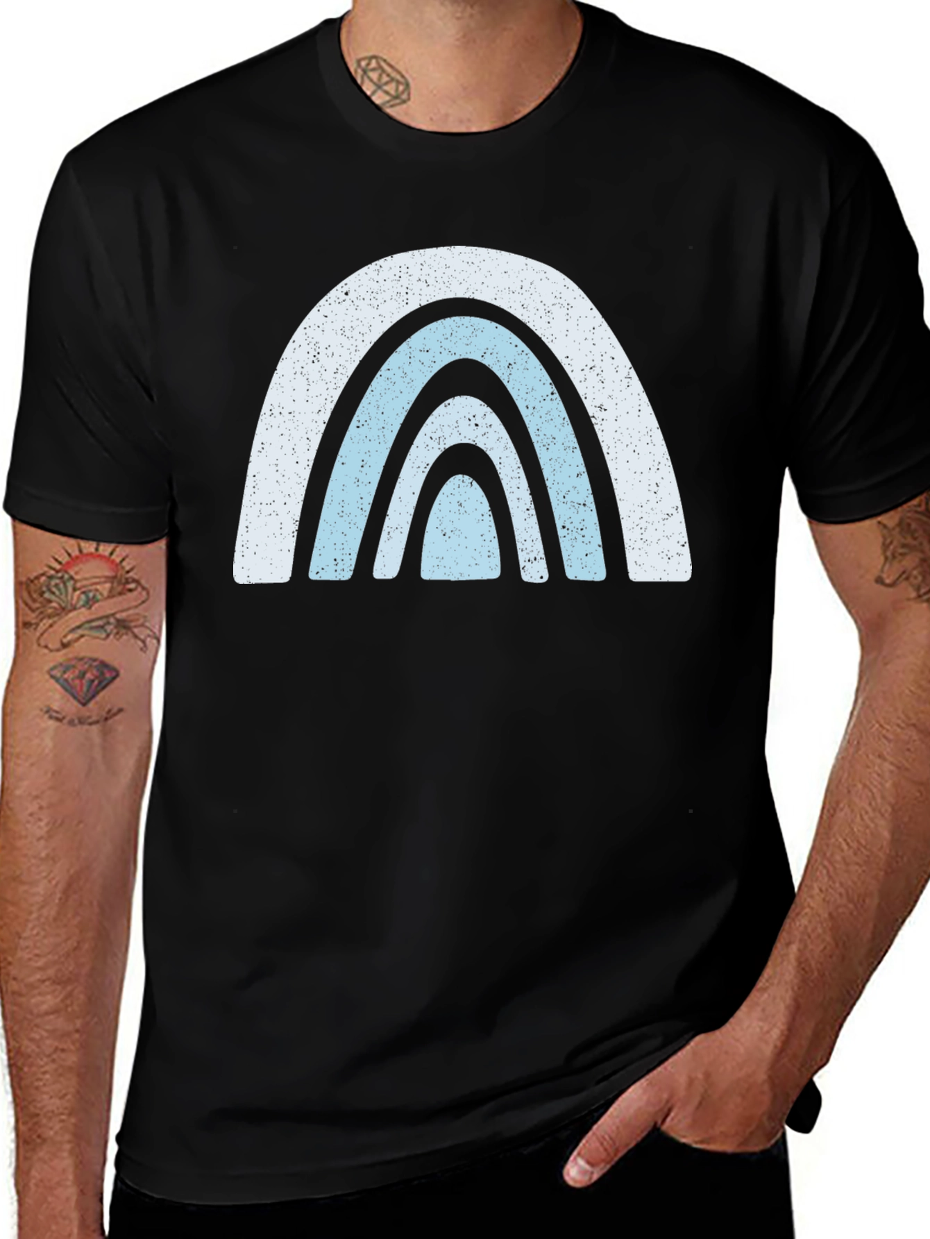 Retro Rainbow Graphic Tee - Black Cotton Comfort
