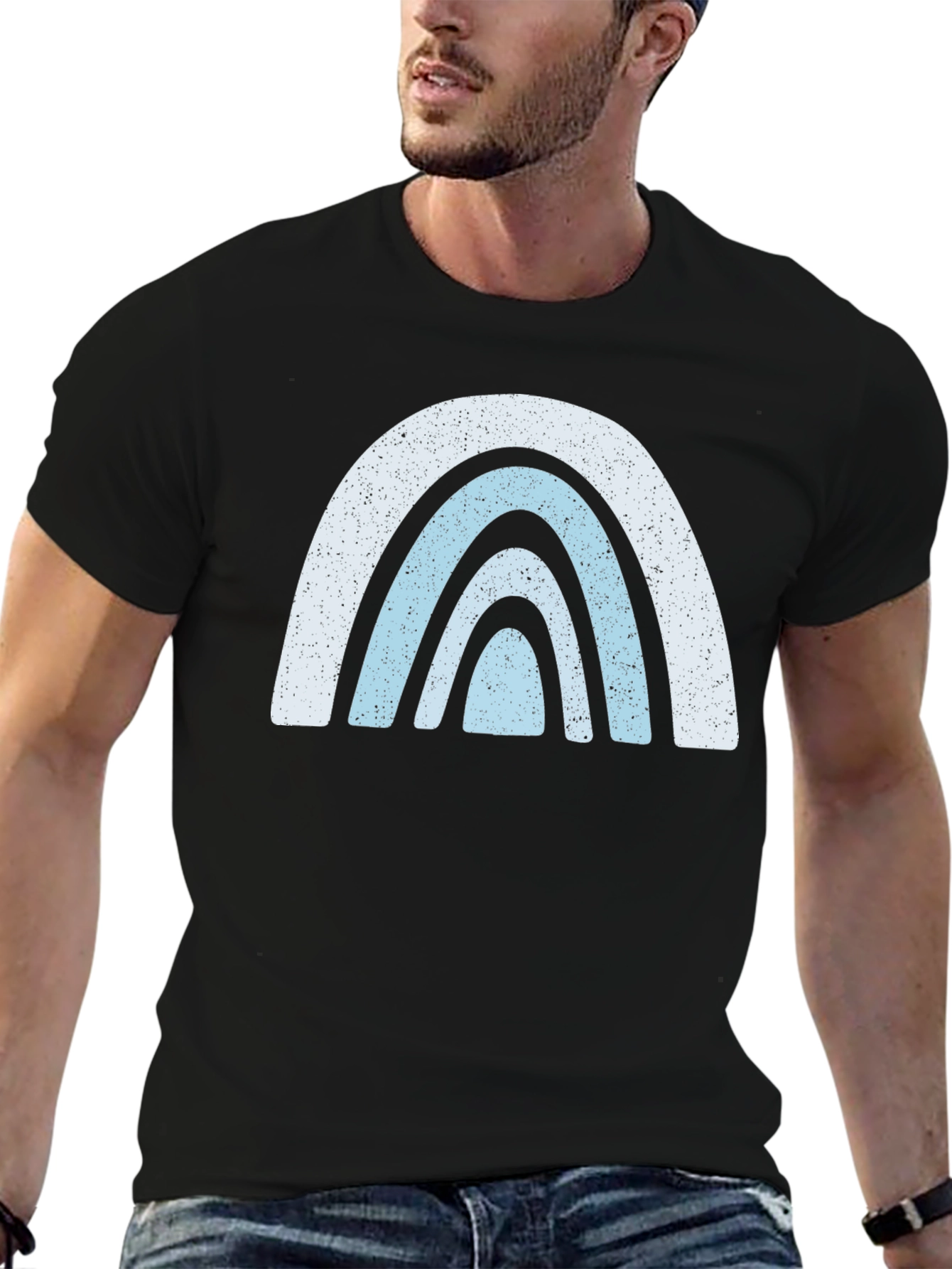 Retro Rainbow Graphic Tee - Black Cotton Comfort