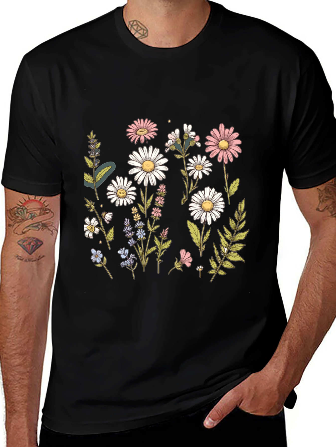 Floral Print Black T-Shirt - Stylish & Comfortable