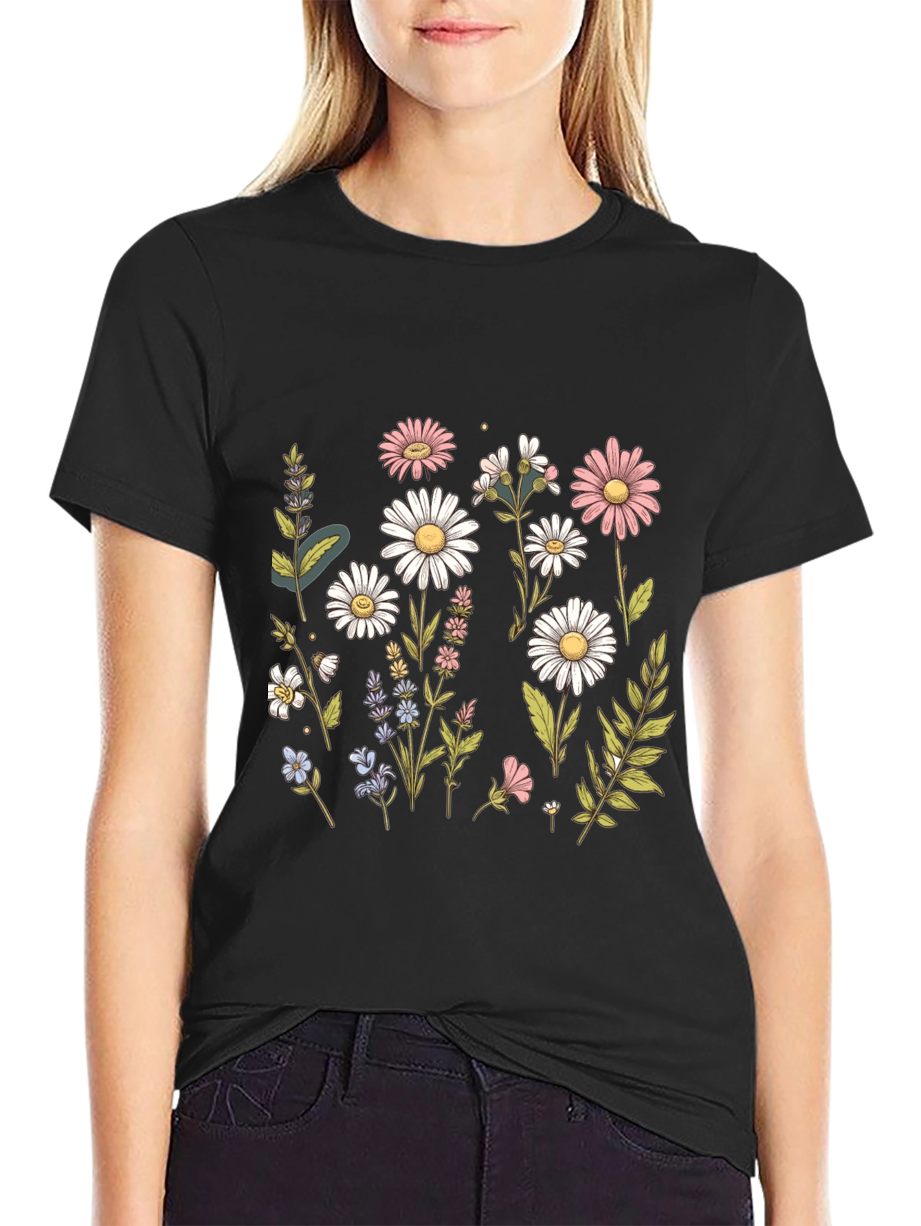 Floral Print Black T-Shirt - Stylish & Comfortable