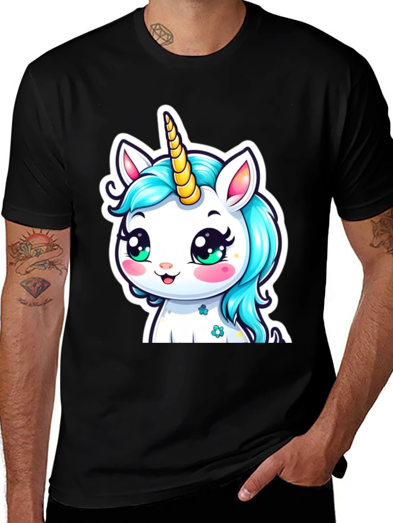 Unicorn Graphic Tee - Black Cotton T-Shirt