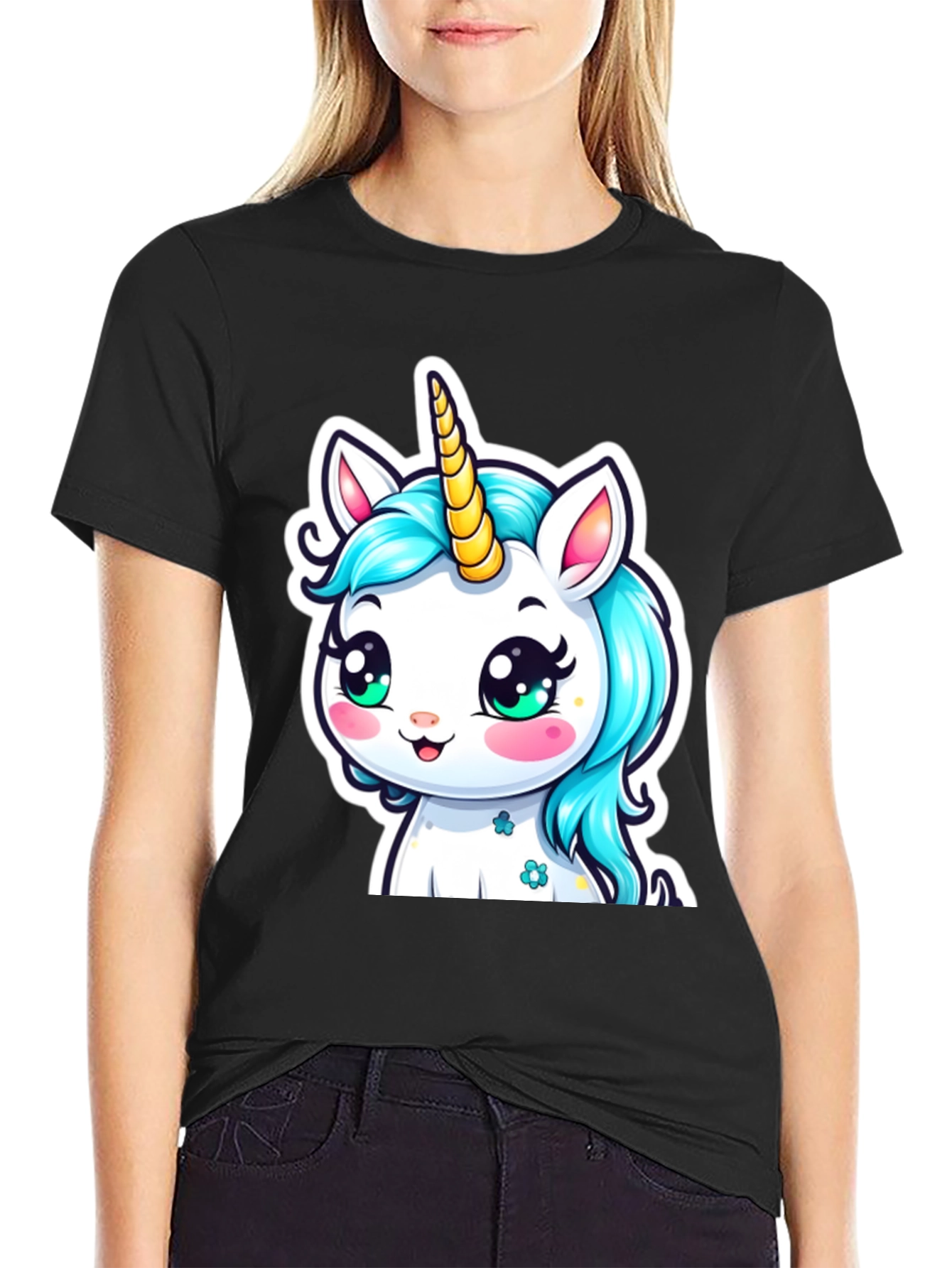 Unicorn Graphic Tee - Black Cotton T-Shirt