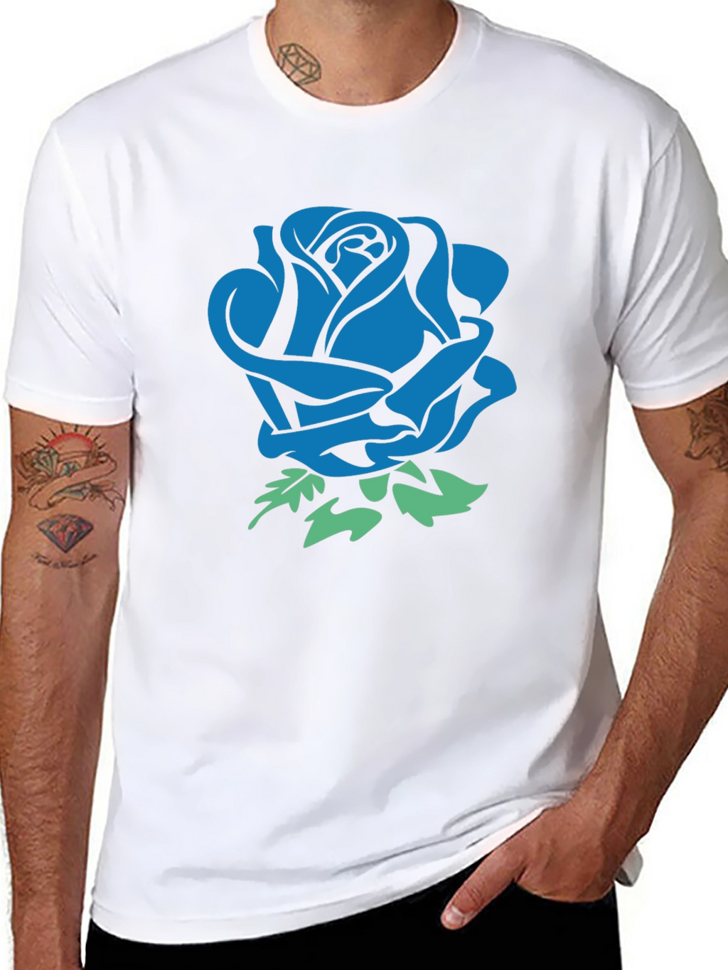 Blue Rose Graphic Black T-Shirt