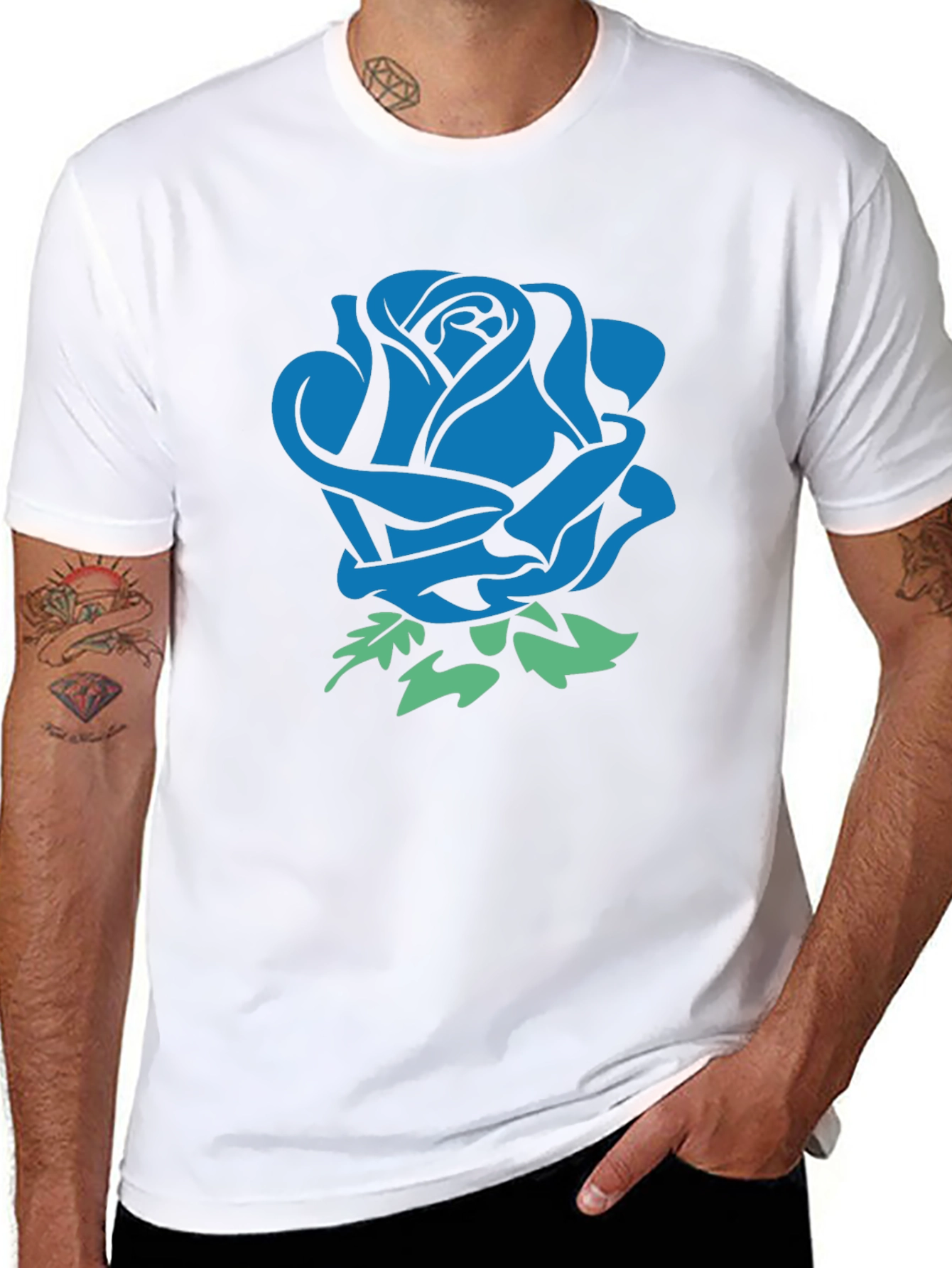 Blue Rose Graphic Black T-Shirt