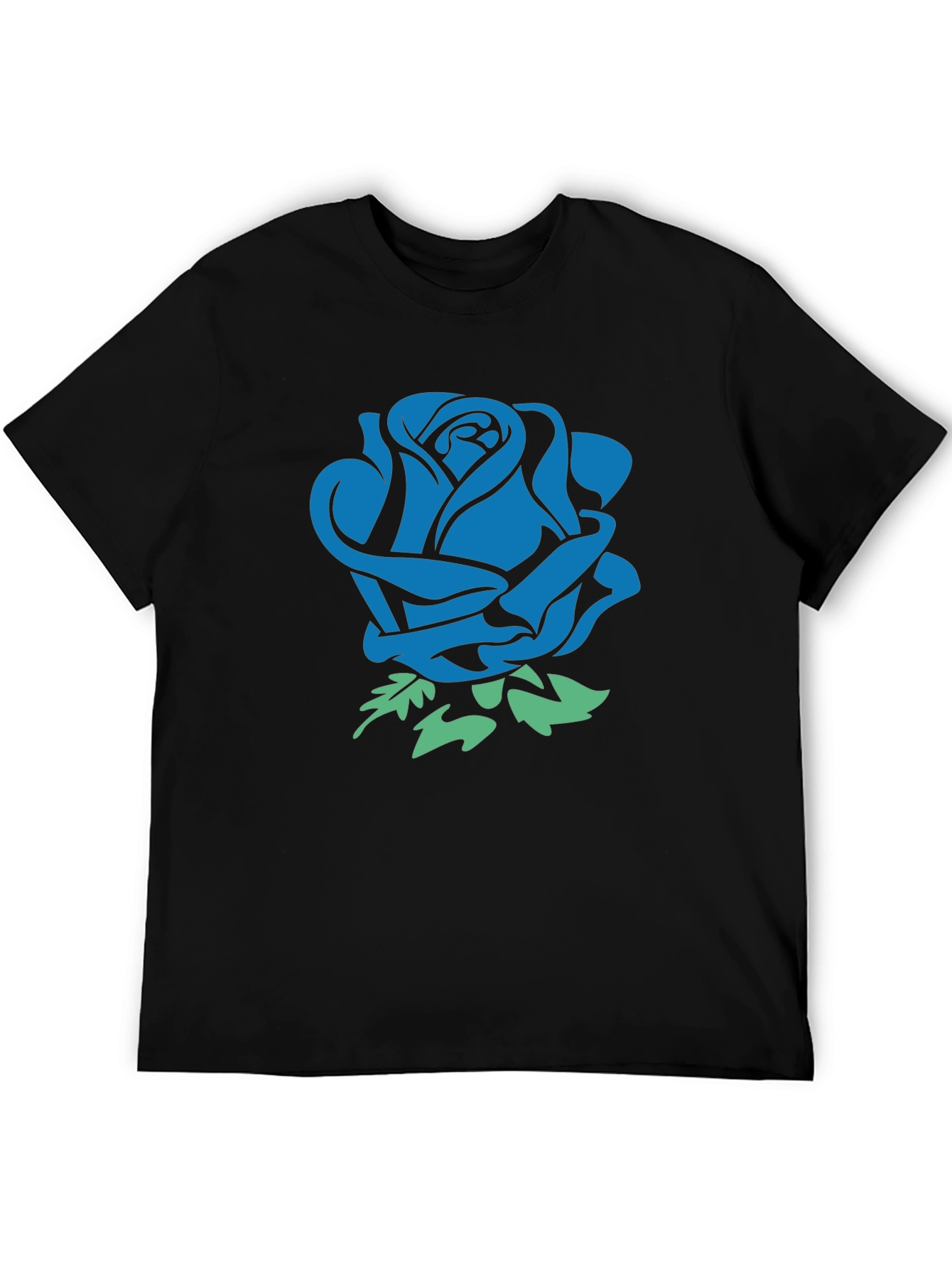 Blue Rose Graphic Black T-Shirt