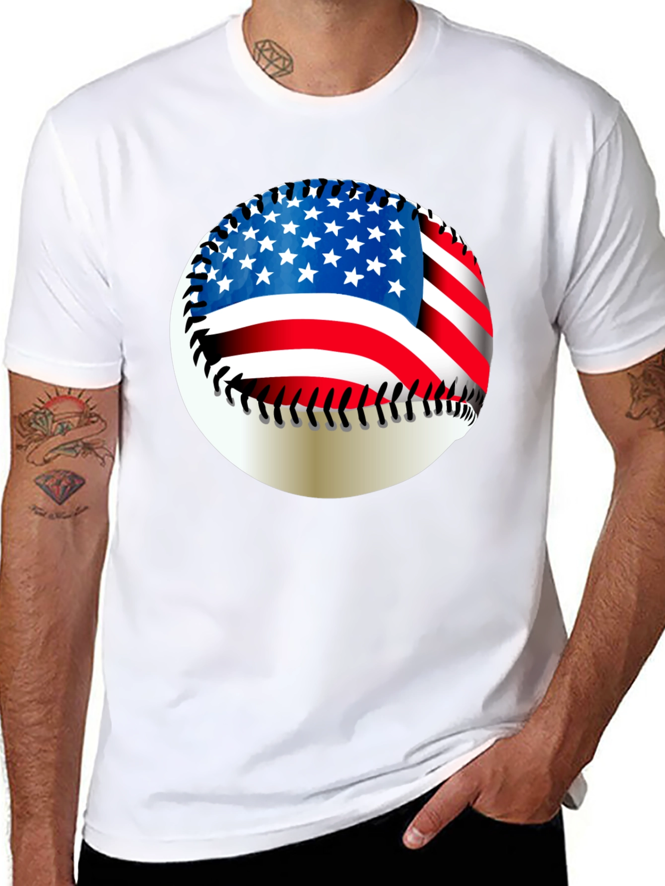 USA Flag Baseball Graphic Tee - Patriotic Style