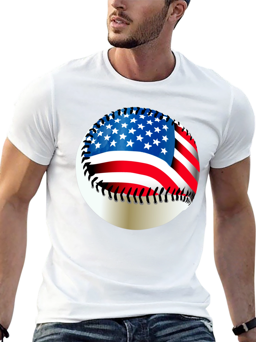 USA Flag Baseball Graphic Tee - Patriotic Style