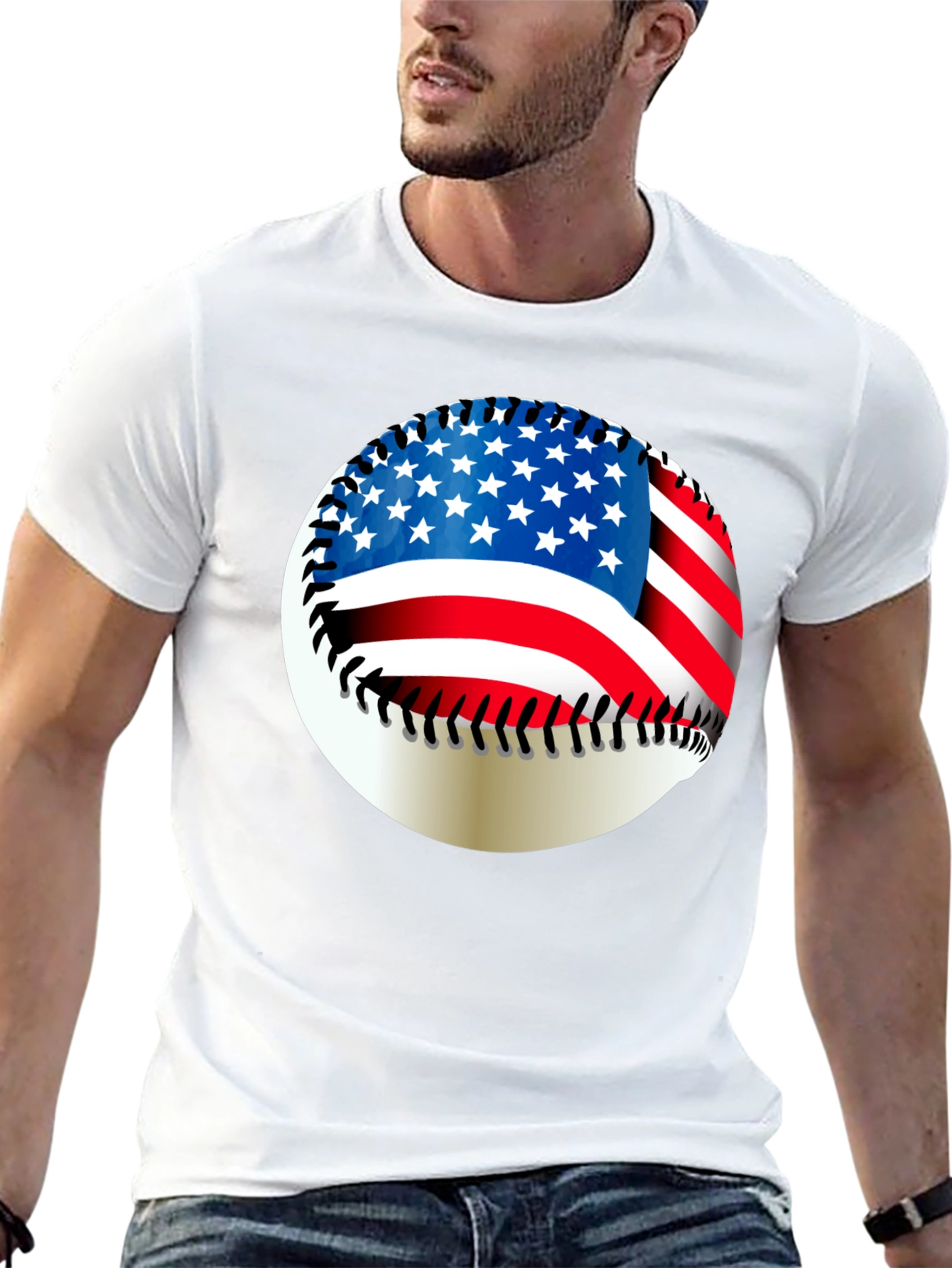 USA Flag Baseball Graphic Tee - Patriotic Style
