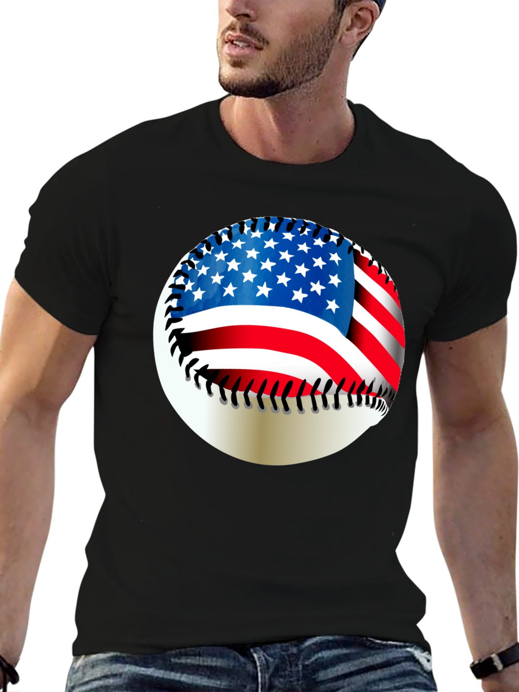 USA Flag Baseball Graphic Tee - Patriotic Style