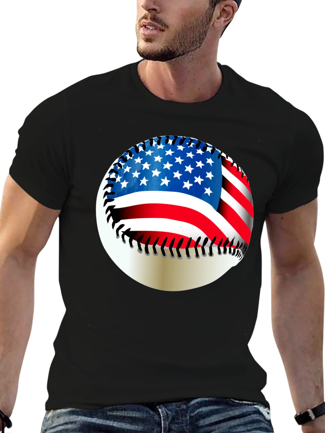 USA Flag Baseball Graphic Tee - Patriotic Style