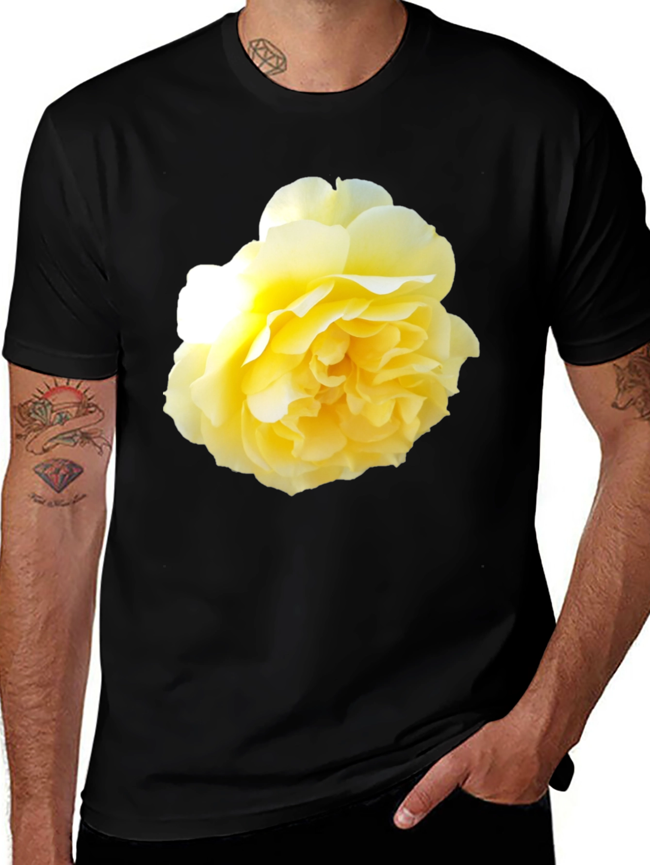 Yellow Rose Graphic Black T-Shirt