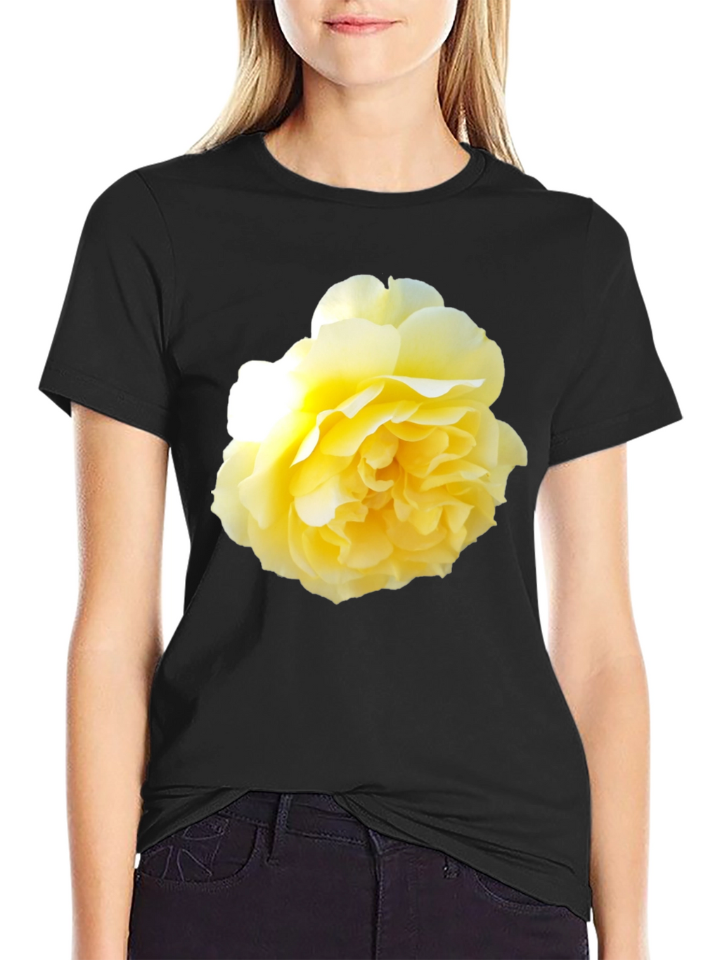 Yellow Rose Graphic Black T-Shirt