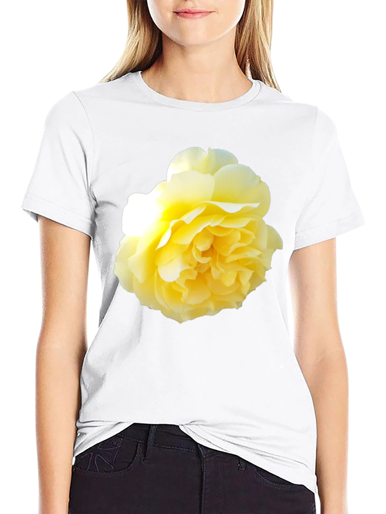 Yellow Rose Graphic Black T-Shirt