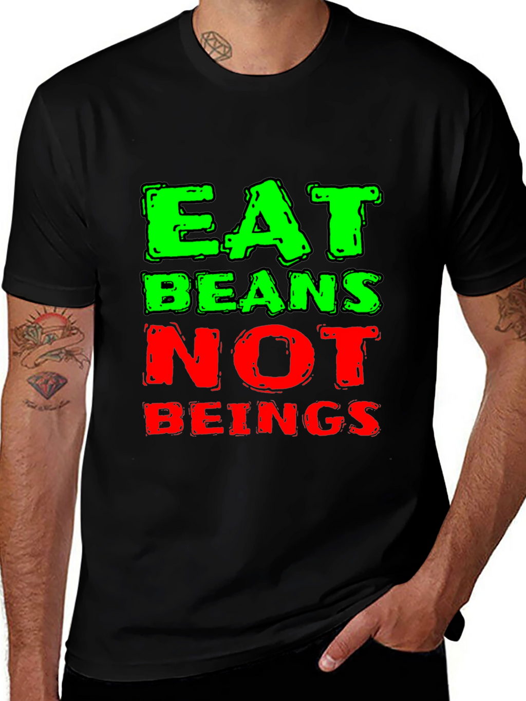 Eat Beans Not Beings Black Graphic T-Shirt