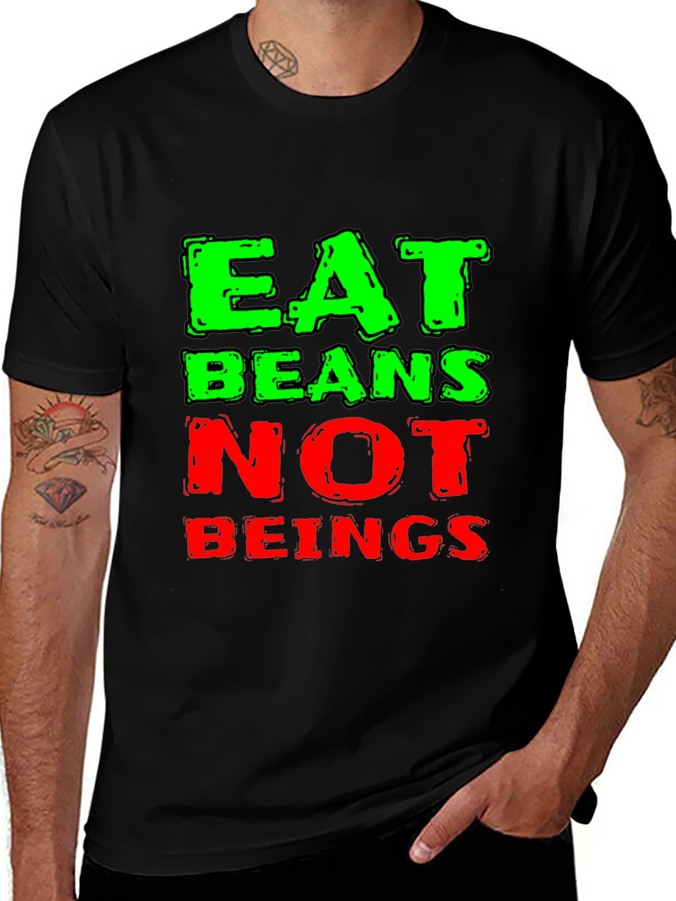 Eat Beans Not Beings Black Graphic T-Shirt