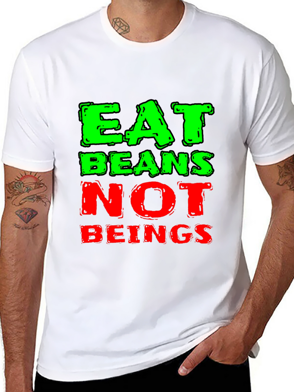 Eat Beans Not Beings Black Graphic T-Shirt