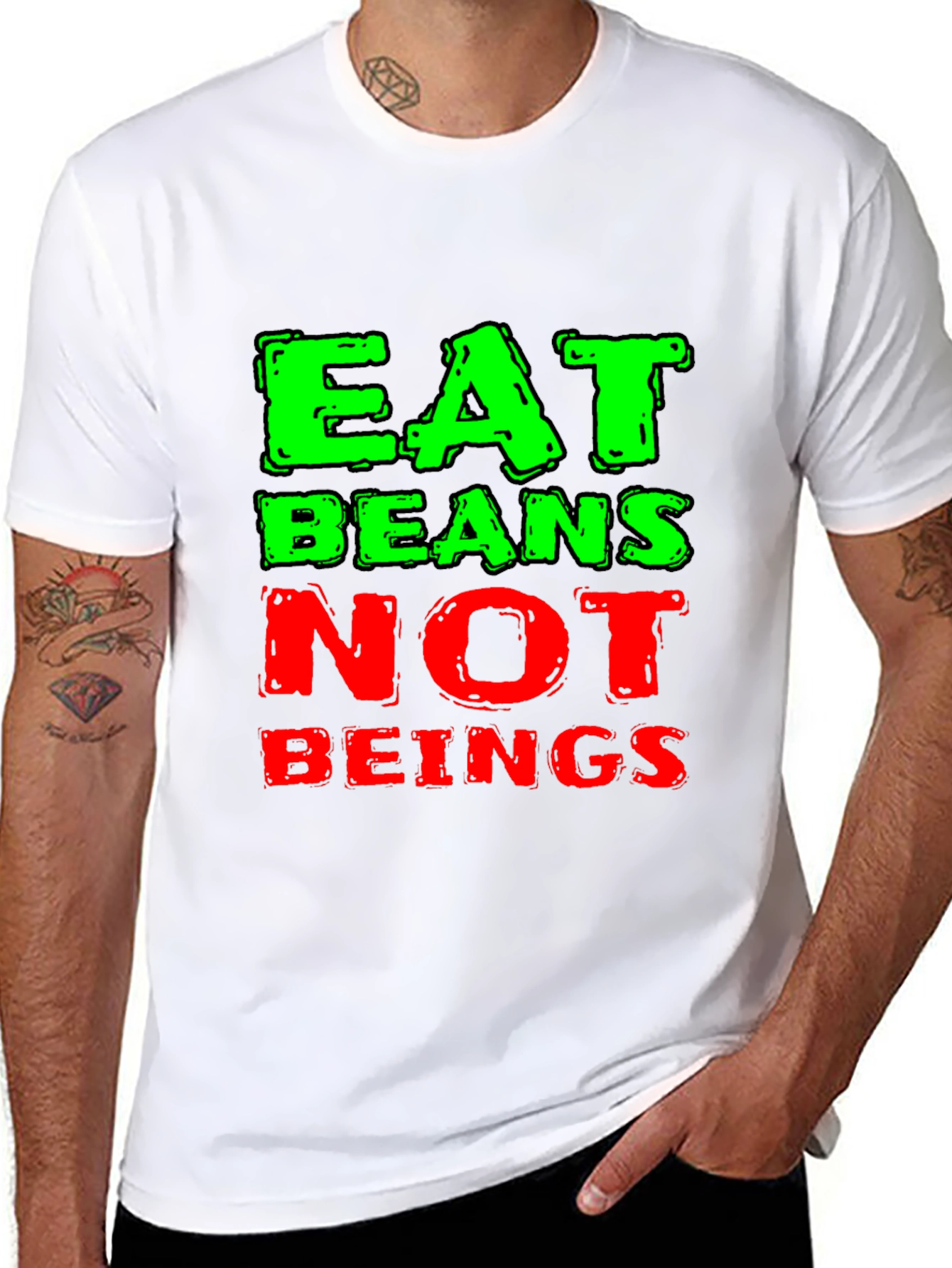 Eat Beans Not Beings Black Graphic T-Shirt