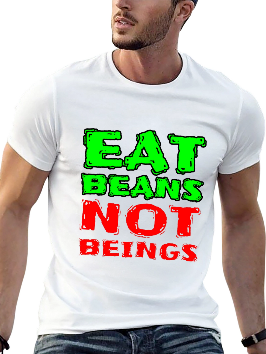 Eat Beans Not Beings Black Graphic T-Shirt