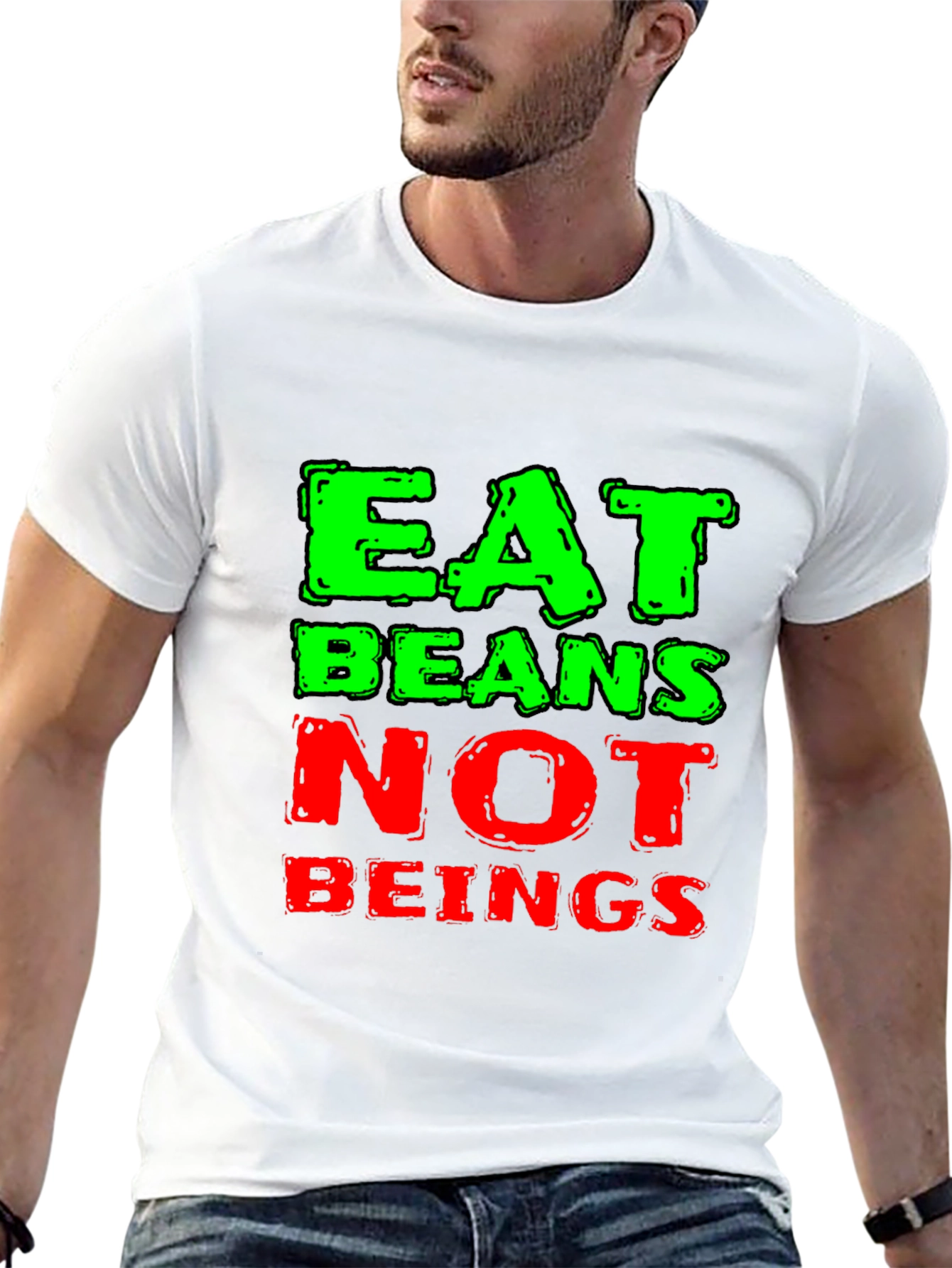 Eat Beans Not Beings Black Graphic T-Shirt