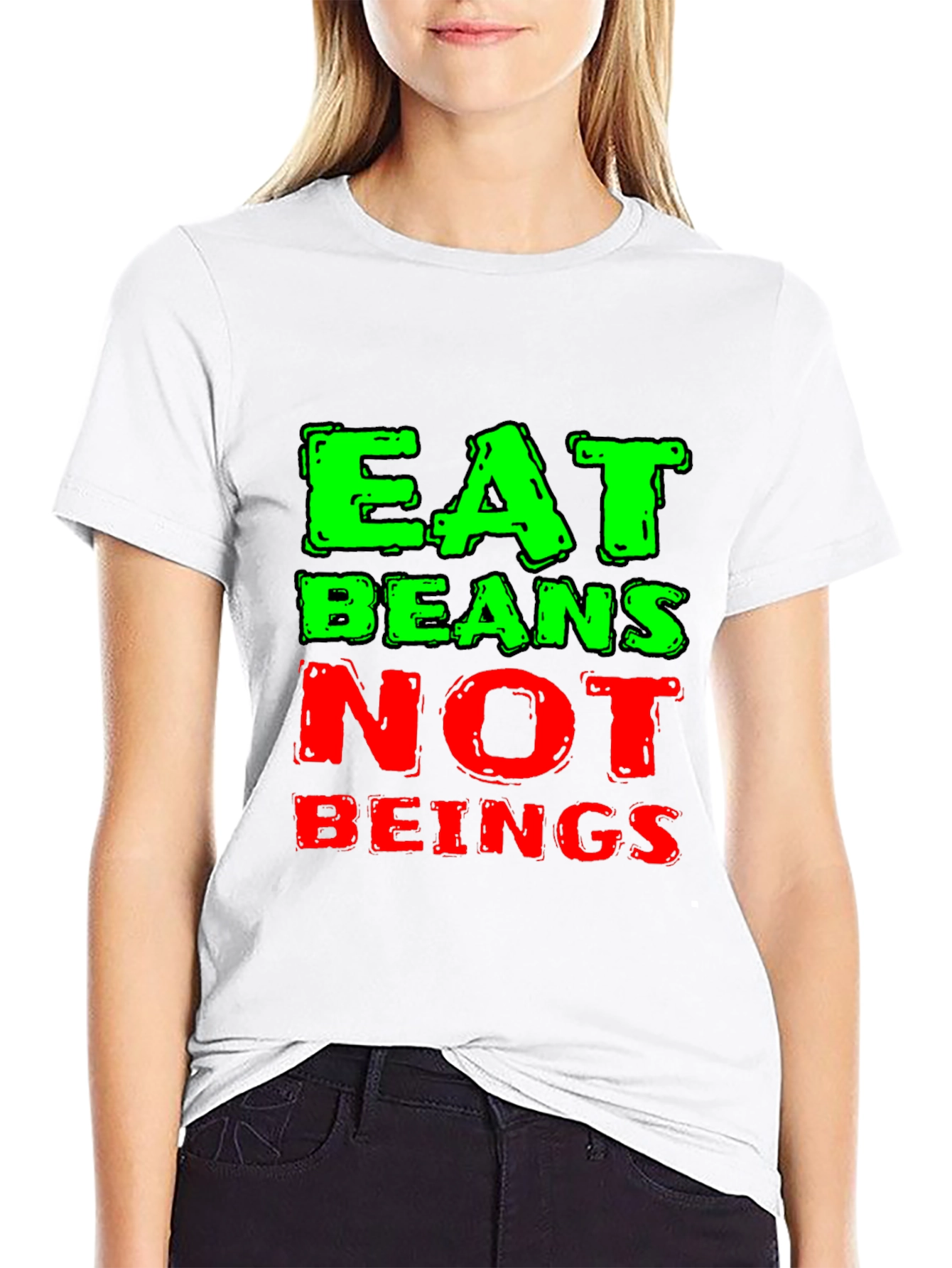 Eat Beans Not Beings Black Graphic T-Shirt