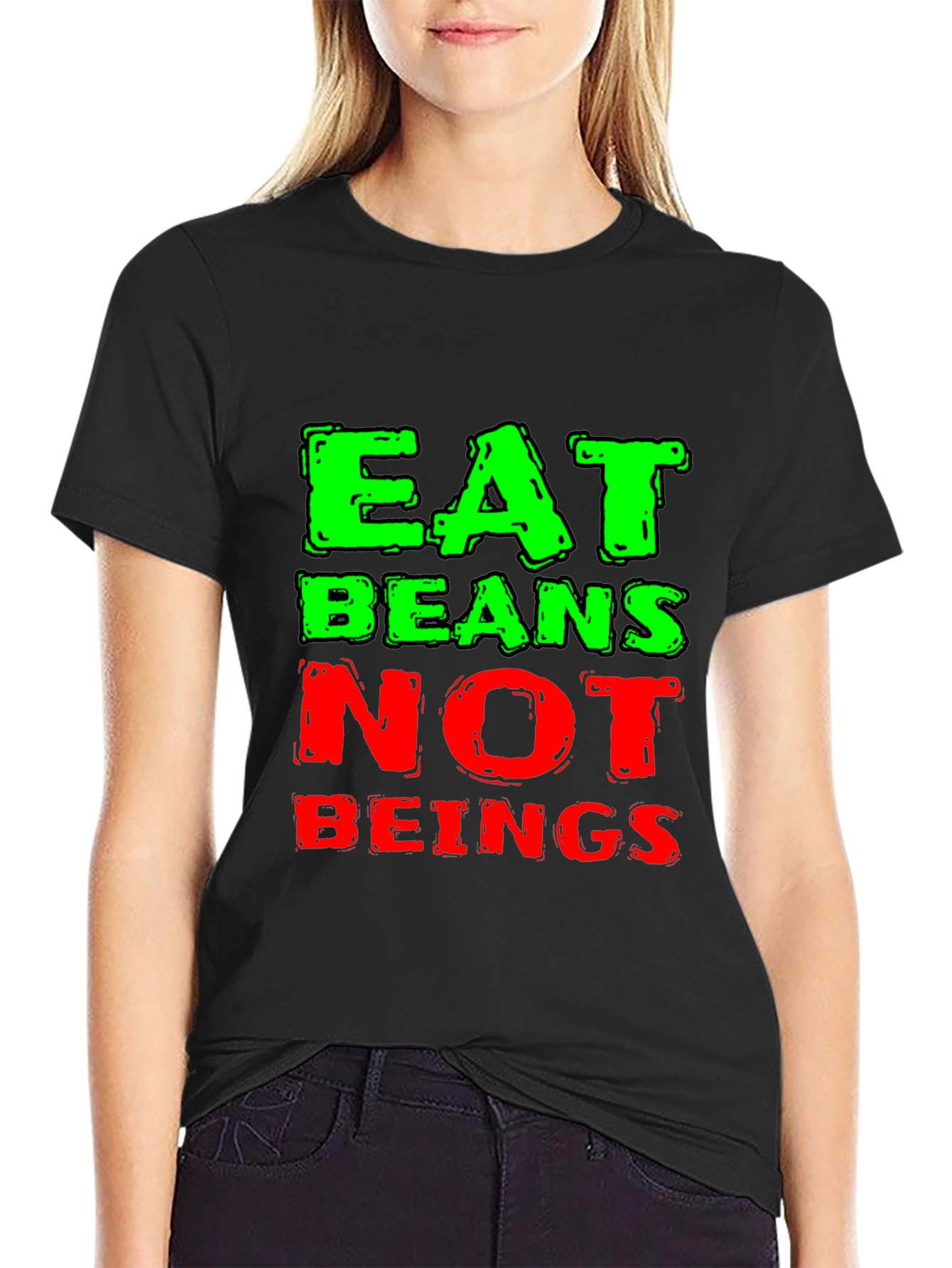 Eat Beans Not Beings Black Graphic T-Shirt