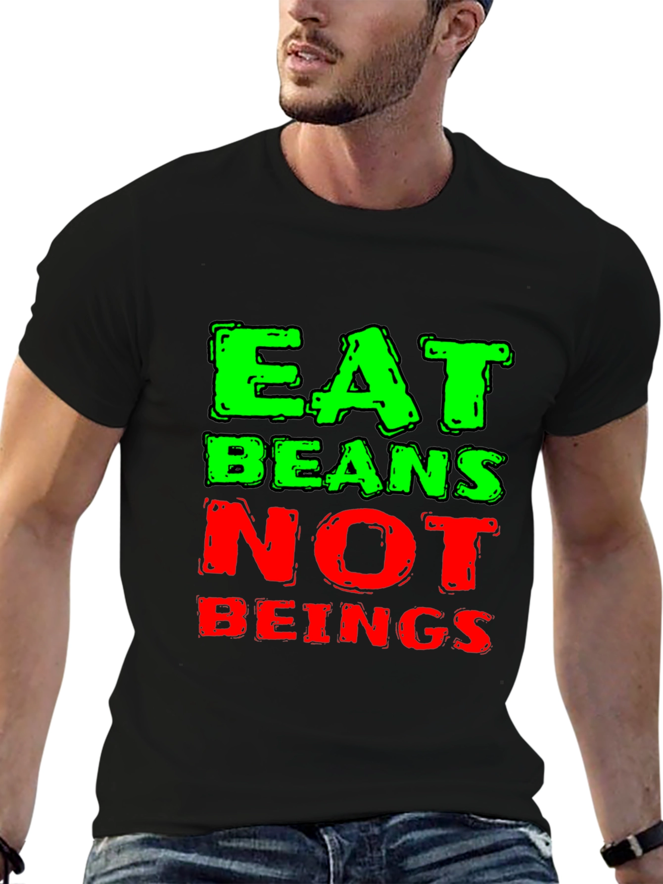 Eat Beans Not Beings Black Graphic T-Shirt